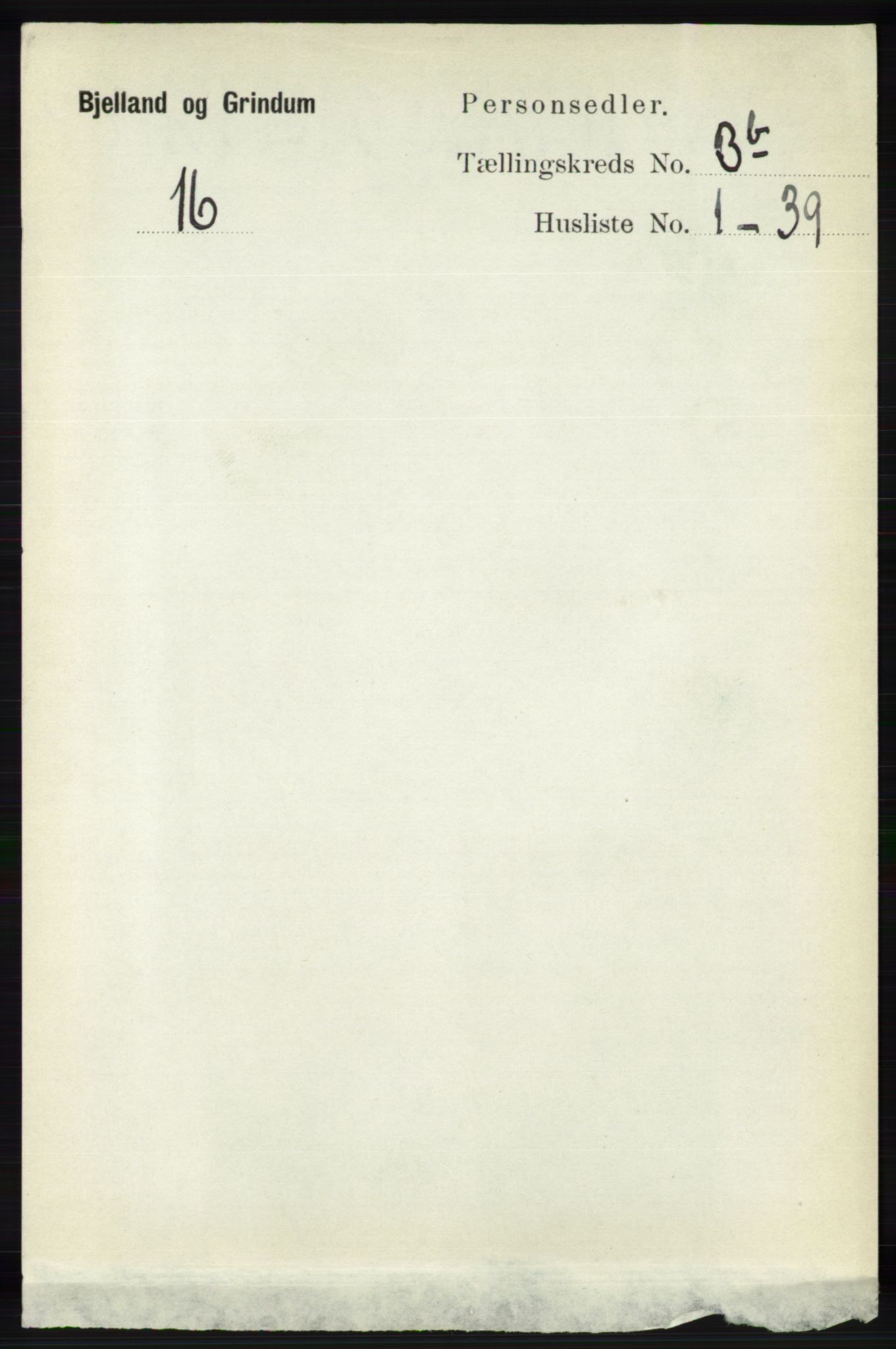 RA, 1891 census for 1024 Bjelland og Grindheim, 1891, p. 1789