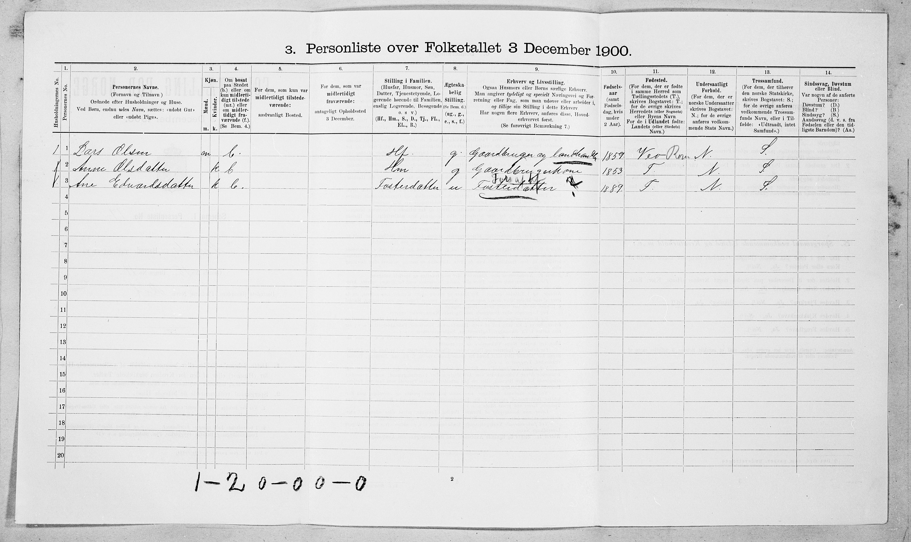 SAT, 1900 census for Nesset, 1900, p. 195