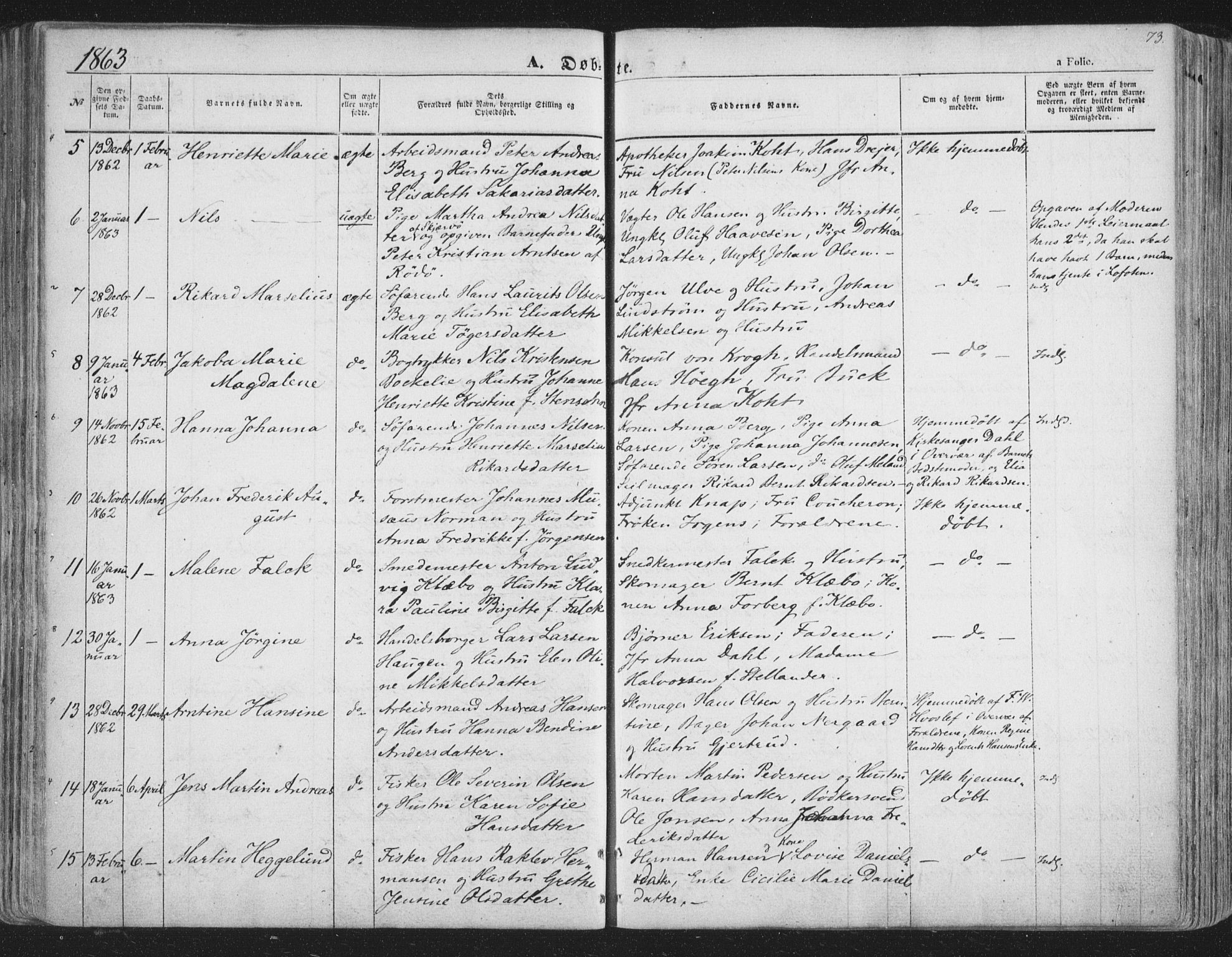 Tromsø sokneprestkontor/stiftsprosti/domprosti, SATØ/S-1343/G/Ga/L0011kirke: Parish register (official) no. 11, 1856-1865, p. 73