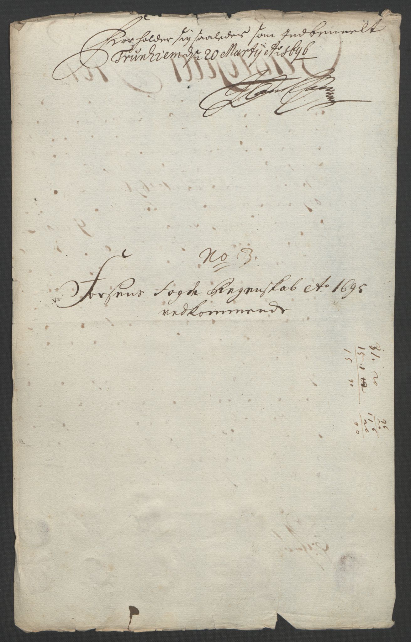 Rentekammeret inntil 1814, Reviderte regnskaper, Fogderegnskap, AV/RA-EA-4092/R57/L3851: Fogderegnskap Fosen, 1695-1696, p. 150