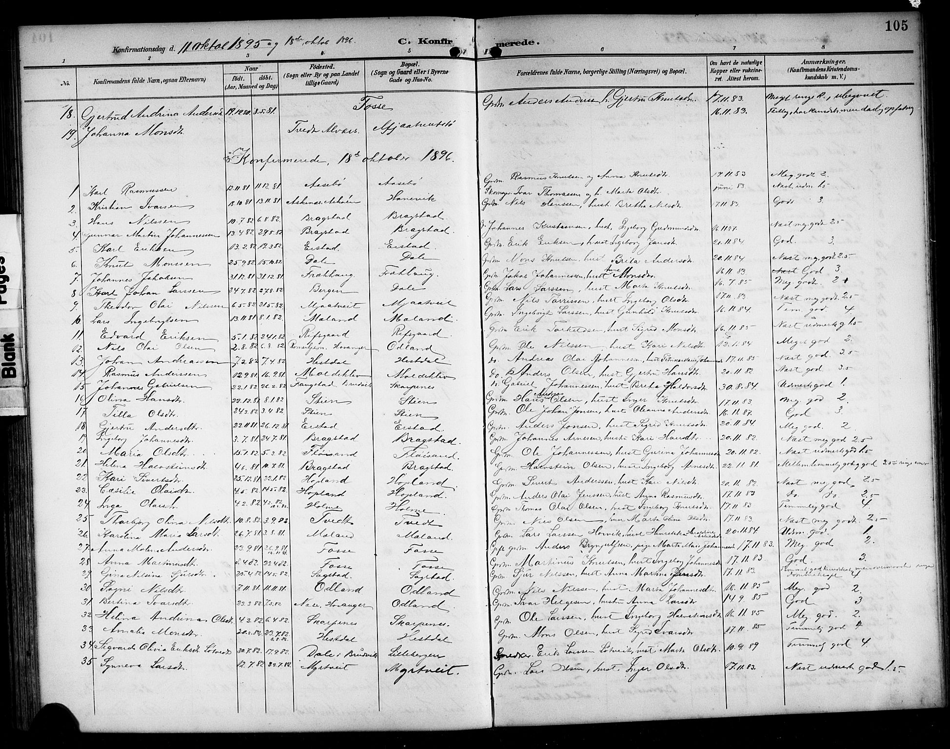 Alversund Sokneprestembete, SAB/A-73901/H/Ha/Hab: Parish register (copy) no. C 4, 1894-1924, p. 105
