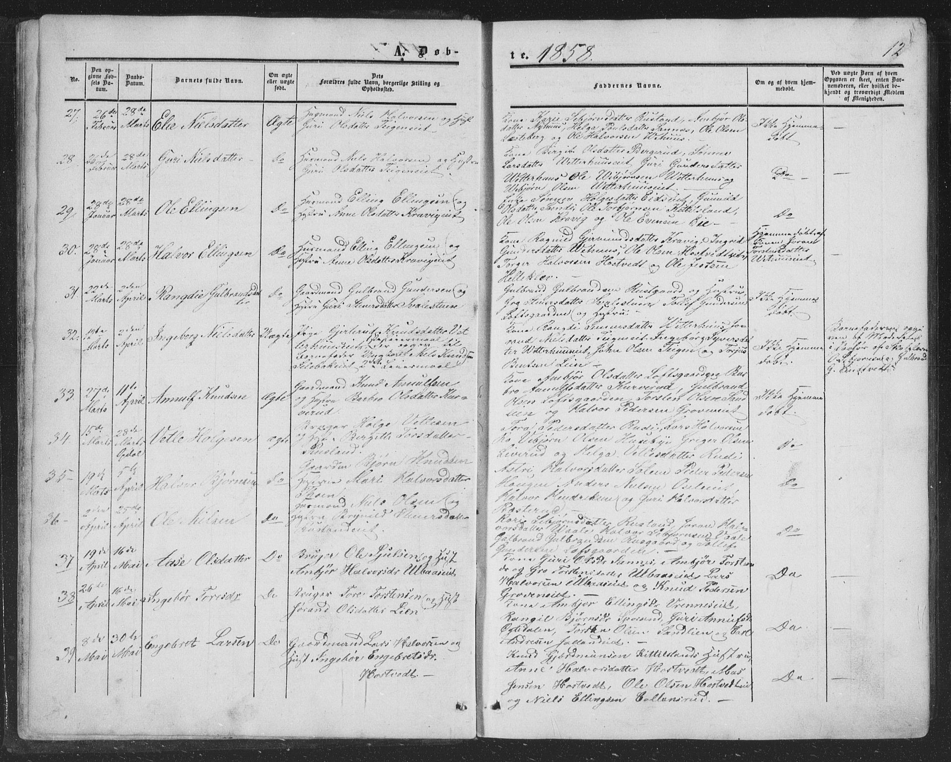 Nore kirkebøker, AV/SAKO-A-238/F/Fa/L0002: Parish register (official) no. I 2, 1856-1871, p. 12