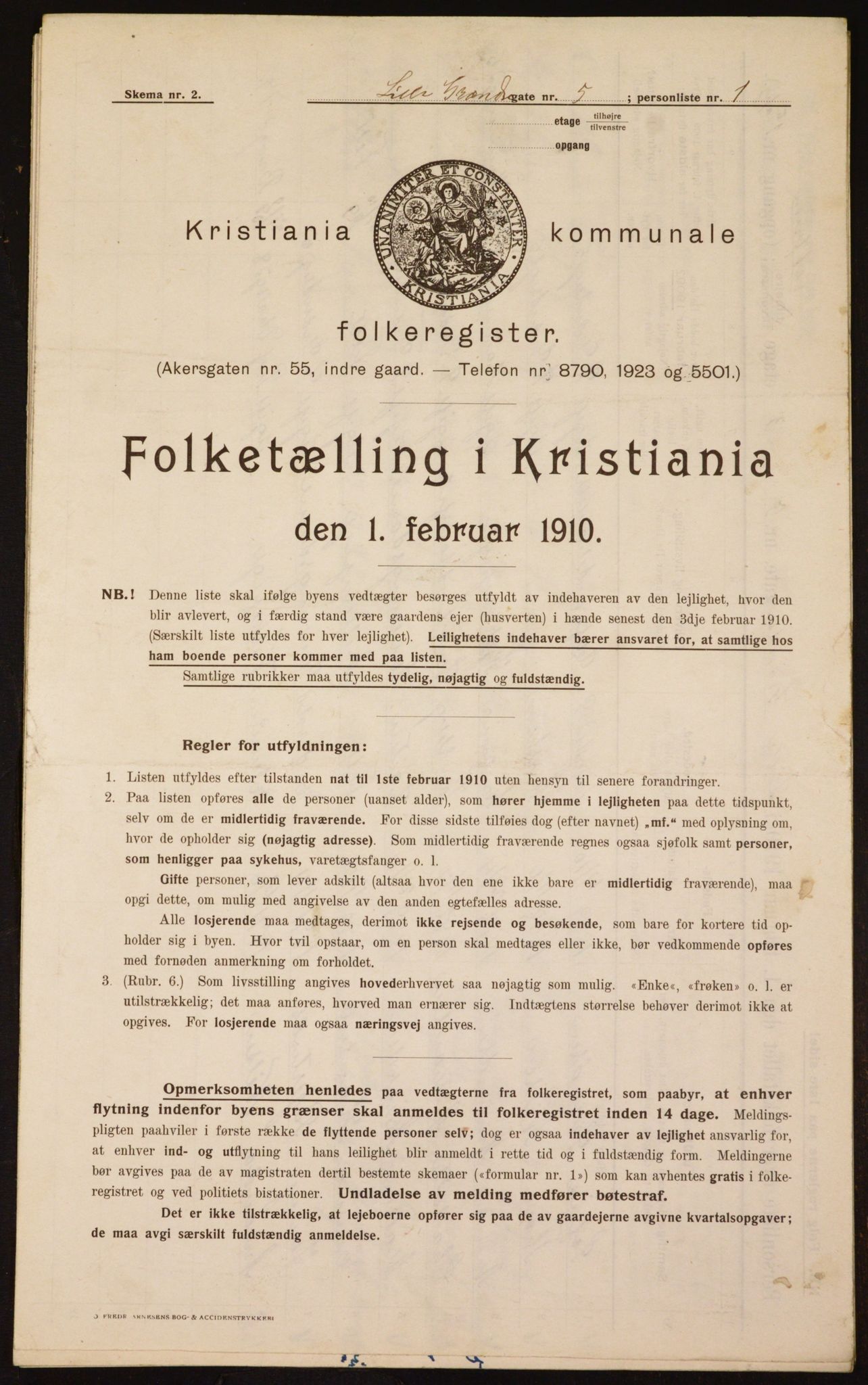 OBA, Municipal Census 1910 for Kristiania, 1910, p. 55564