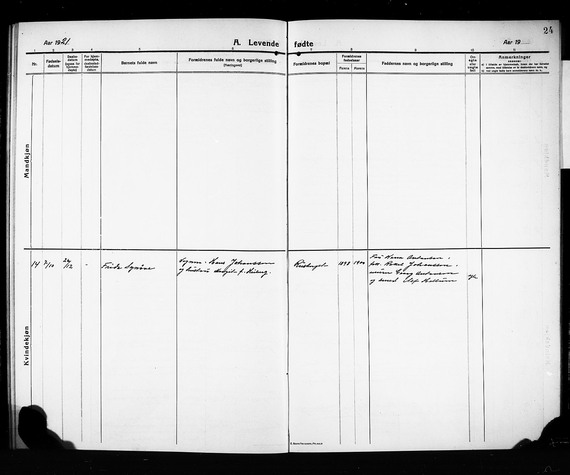 Fet prestekontor Kirkebøker, SAO/A-10370a/G/Gb/L0006: Parish register (copy) no. II 6, 1914-1925, p. 24