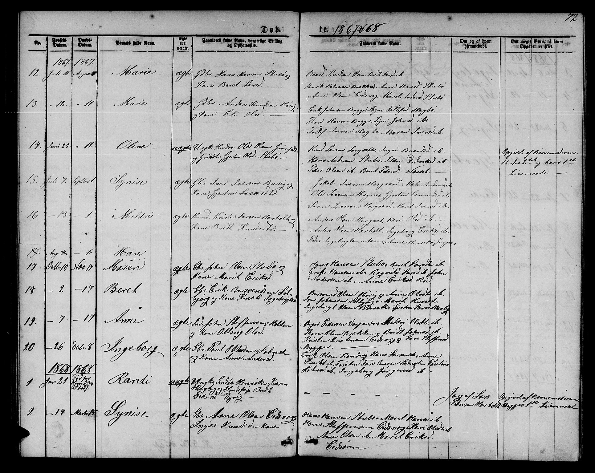 Ministerialprotokoller, klokkerbøker og fødselsregistre - Møre og Romsdal, SAT/A-1454/551/L0630: Parish register (copy) no. 551C02, 1867-1885, p. 72