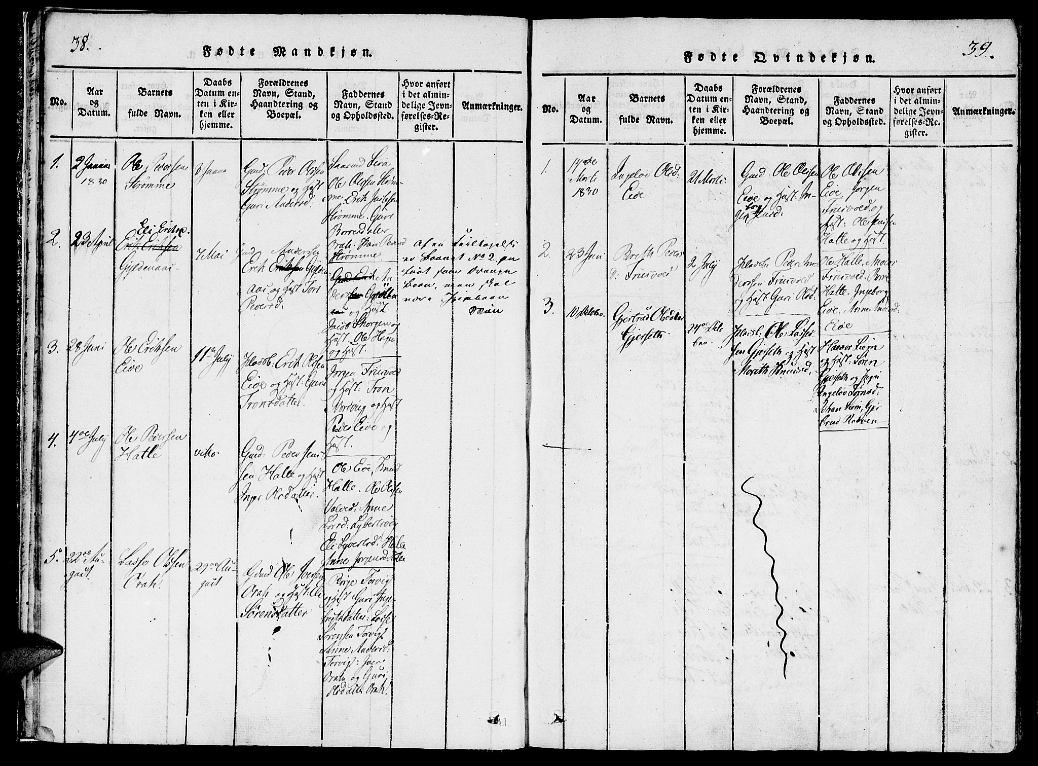 Ministerialprotokoller, klokkerbøker og fødselsregistre - Møre og Romsdal, SAT/A-1454/542/L0551: Parish register (official) no. 542A01, 1818-1853, p. 38-39