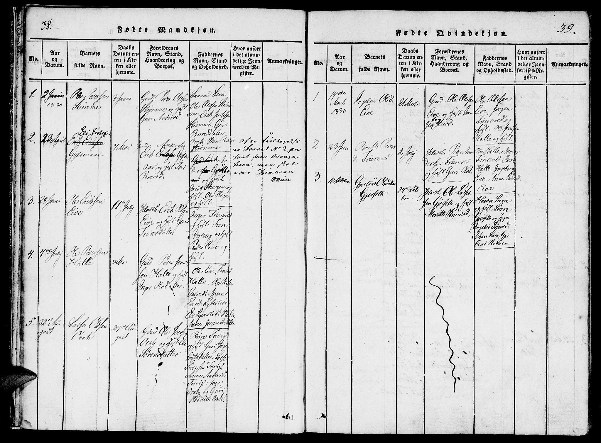 Ministerialprotokoller, klokkerbøker og fødselsregistre - Møre og Romsdal, AV/SAT-A-1454/542/L0551: Parish register (official) no. 542A01, 1818-1853, p. 38-39