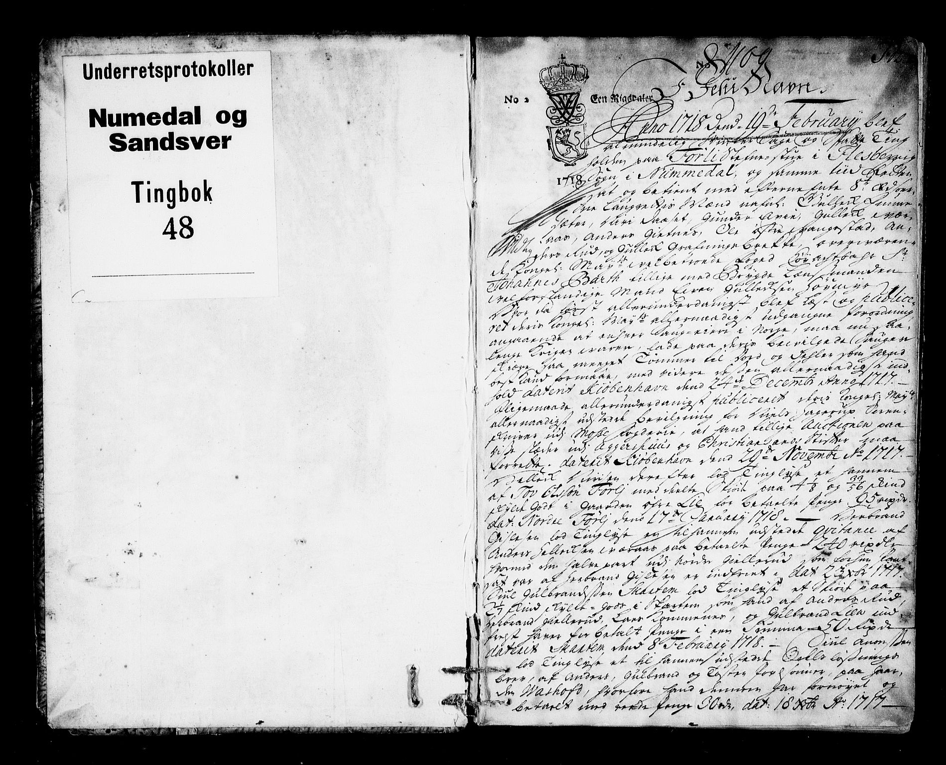 Numedal og Sandsvær sorenskriveri, SAKO/A-128/F/Fa/Faa/L0048: Tingbøker, 1718, p. 0b-1a