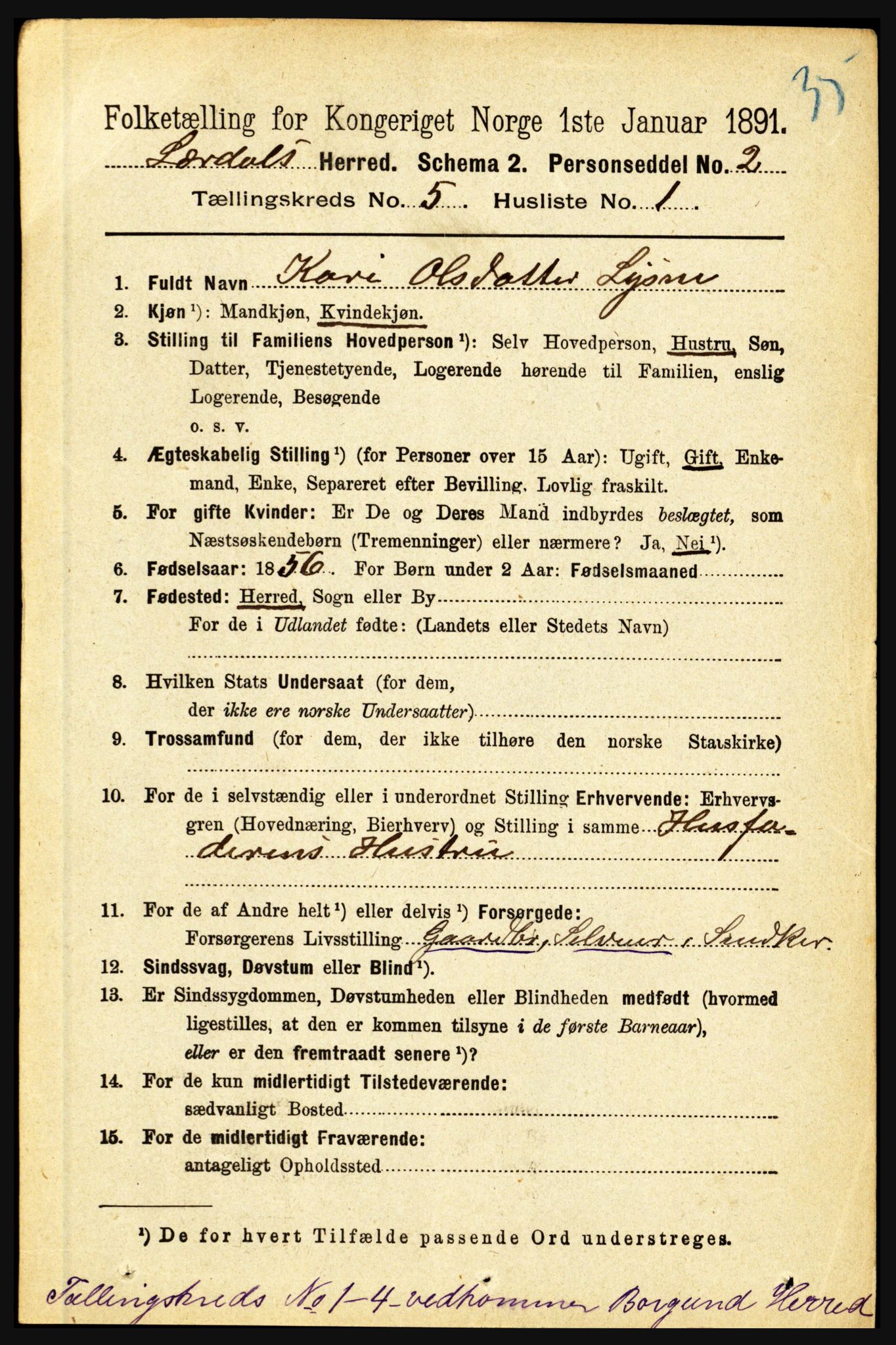 RA, 1891 census for 1422 Lærdal, 1891, p. 82