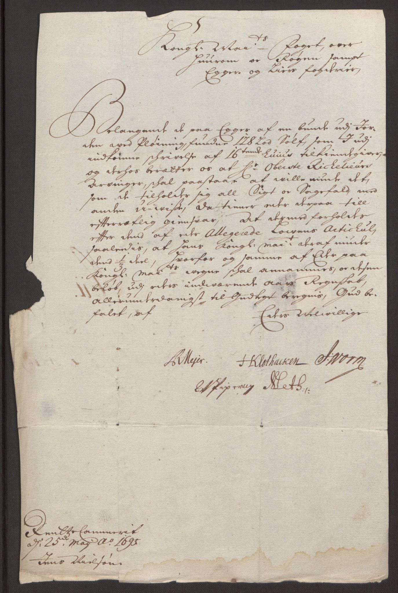 Rentekammeret inntil 1814, Reviderte regnskaper, Fogderegnskap, RA/EA-4092/R30/L1694: Fogderegnskap Hurum, Røyken, Eiker og Lier, 1694-1696, p. 294