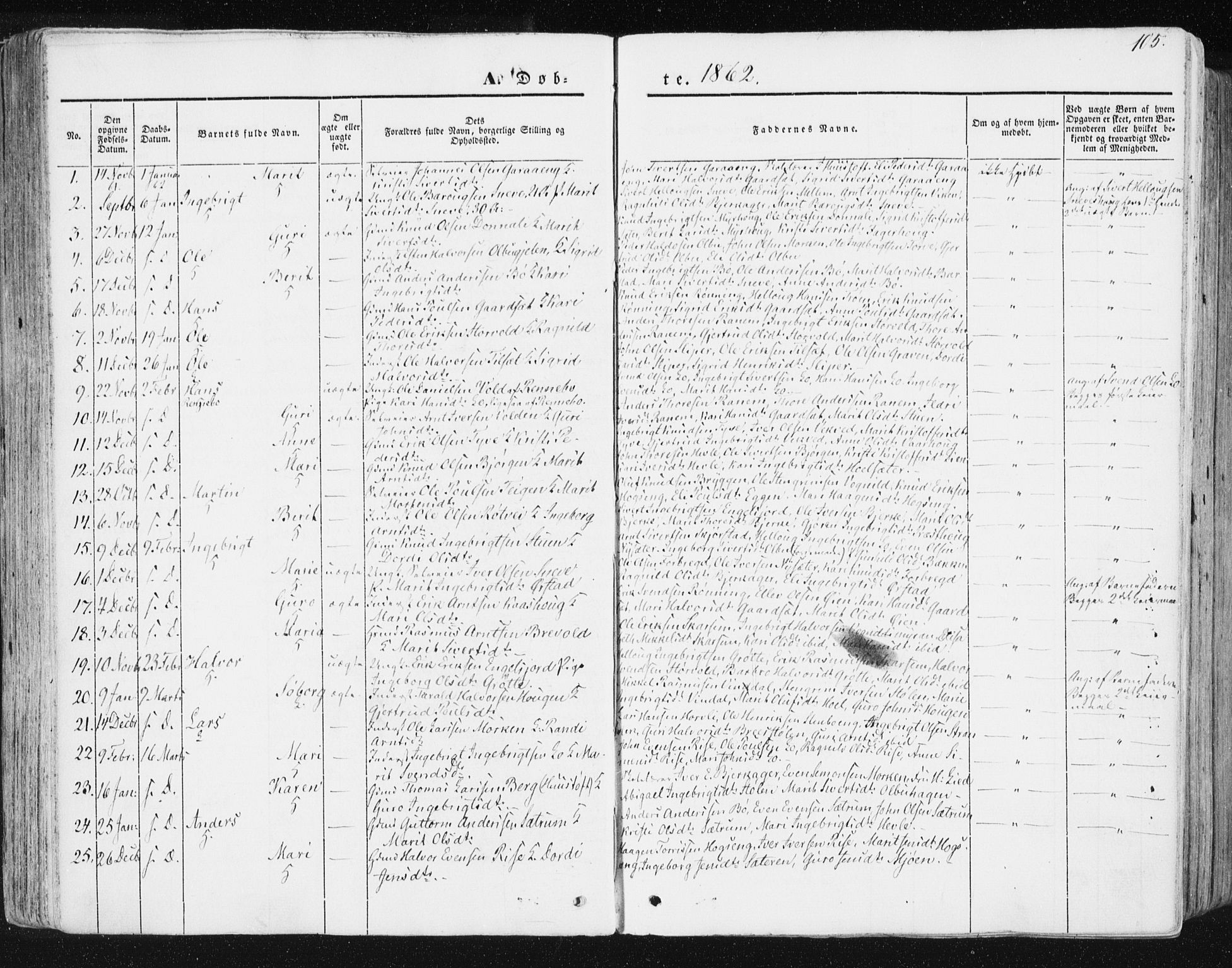 Ministerialprotokoller, klokkerbøker og fødselsregistre - Sør-Trøndelag, AV/SAT-A-1456/678/L0899: Parish register (official) no. 678A08, 1848-1872, p. 105