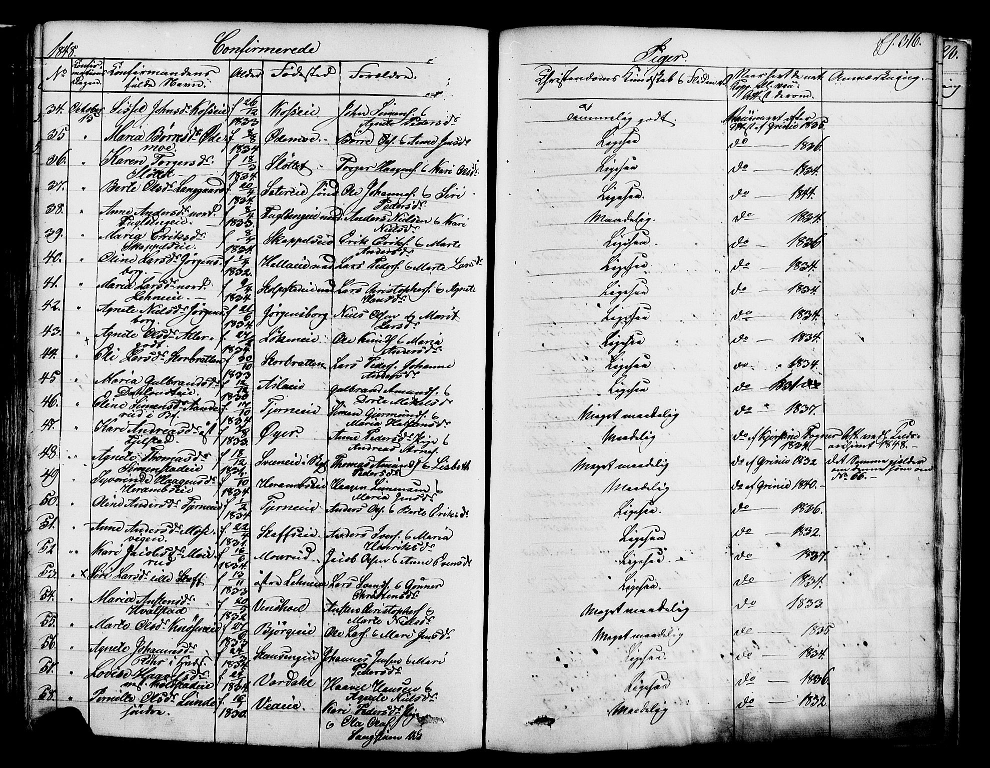 Ringsaker prestekontor, AV/SAH-PREST-014/K/Ka/L0008: Parish register (official) no. 8, 1837-1850, p. 316