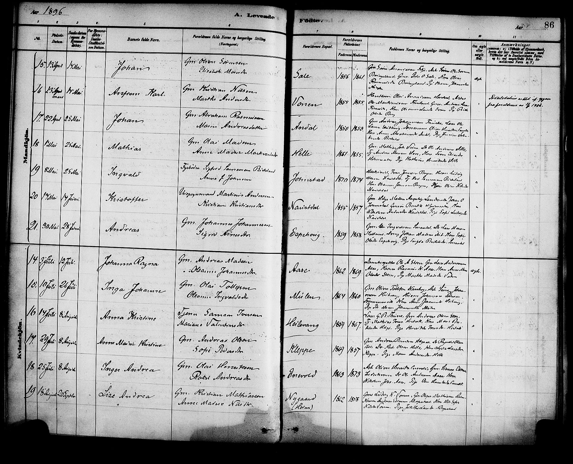 Førde sokneprestembete, SAB/A-79901/H/Haa/Haad/L0001: Parish register (official) no. D 1, 1881-1898, p. 86