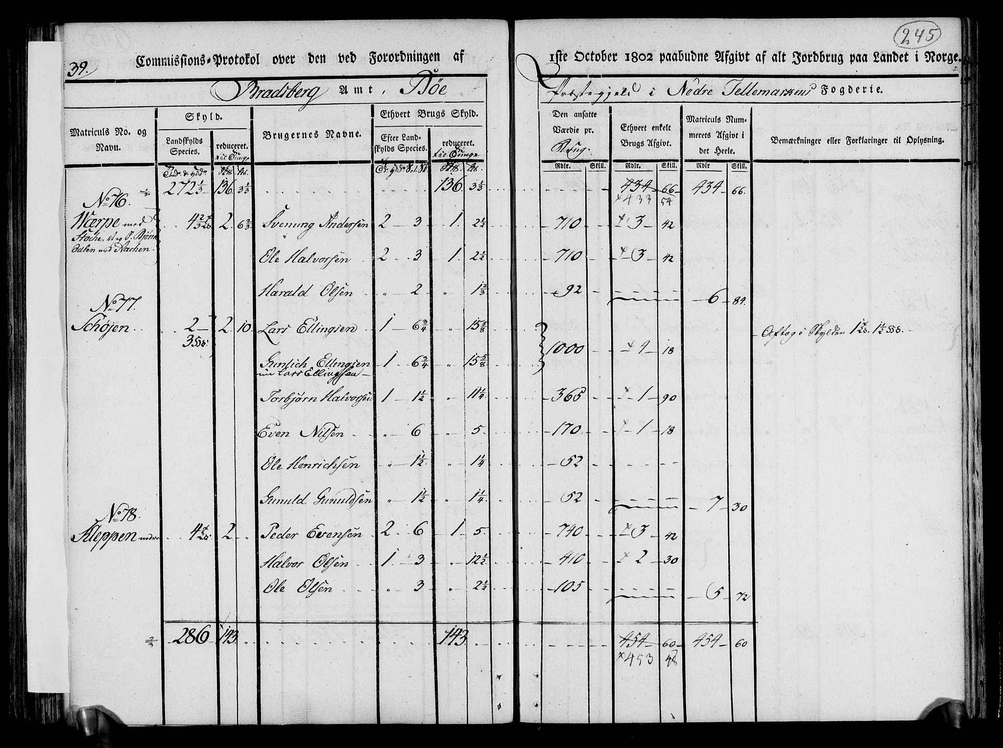 Rentekammeret inntil 1814, Realistisk ordnet avdeling, AV/RA-EA-4070/N/Ne/Nea/L0070: og 0071: Nedre Telemarken og Bamble fogderi. Kommisjonsprotokoll for Gjerpen, Solum, Holla, Bø, Sauherad og Heddal prestegjeld., 1803, p. 134