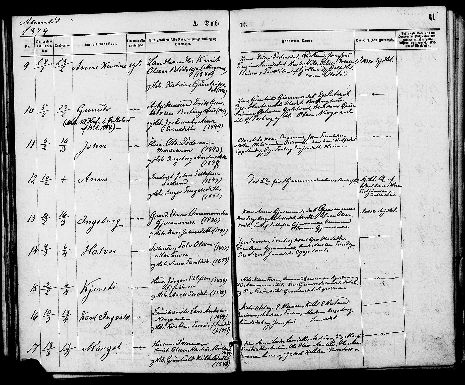 Åmli sokneprestkontor, SAK/1111-0050/F/Fa/Fac/L0009: Parish register (official) no. A 9 /1, 1869-1884, p. 41