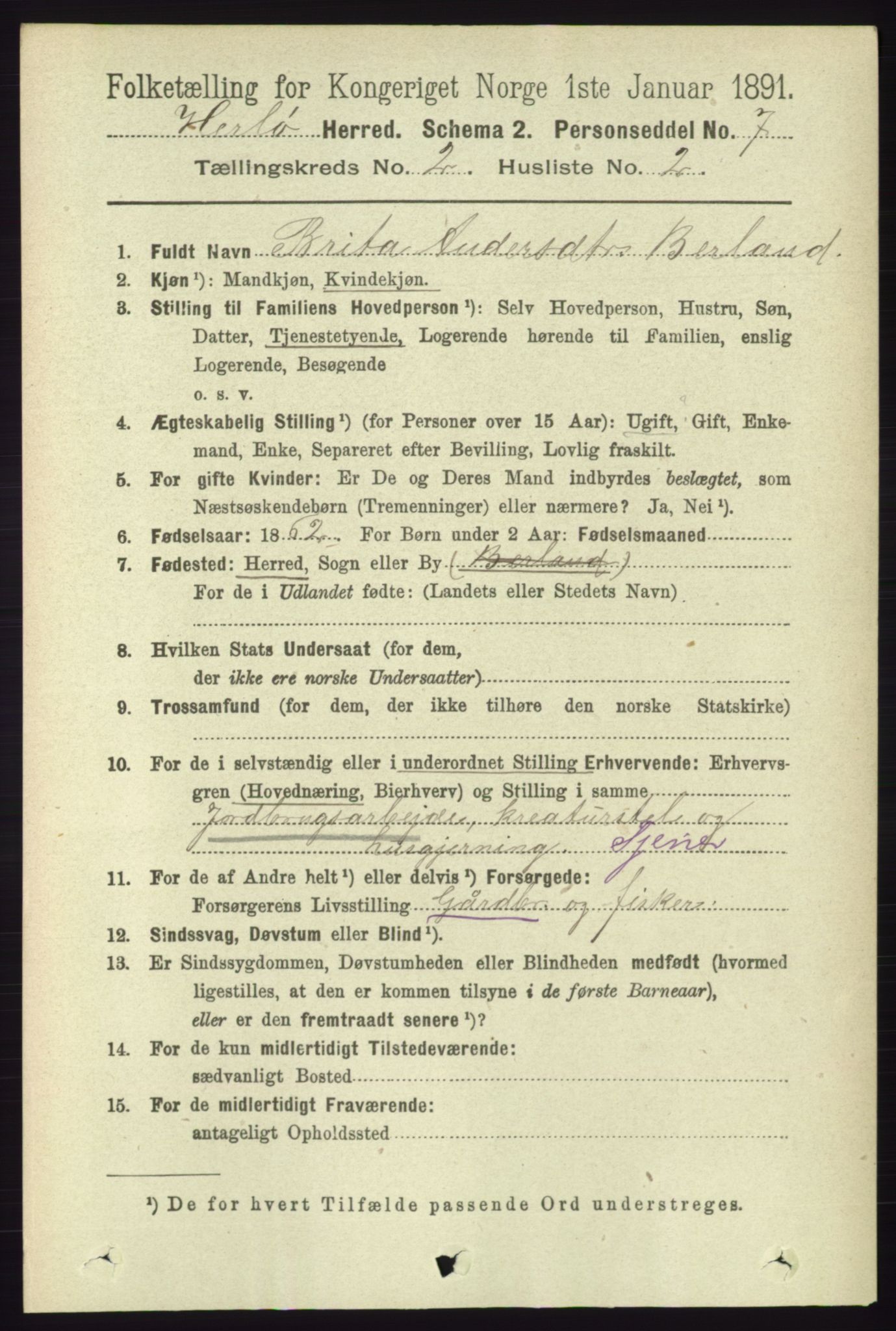 RA, 1891 census for 1258 Herdla, 1891, p. 552