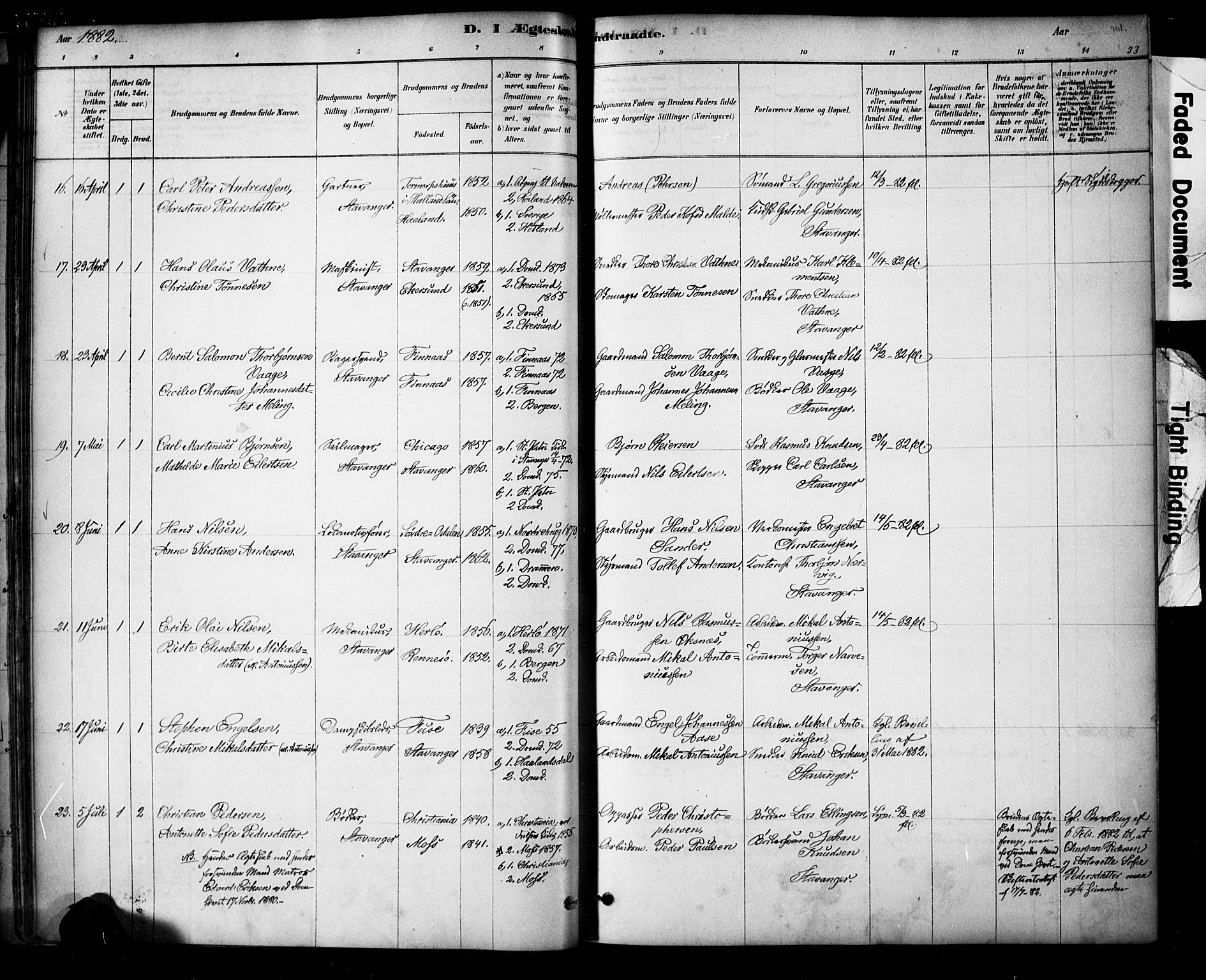 Domkirken sokneprestkontor, AV/SAST-A-101812/001/30/30BA/L0029: Parish register (official) no. A 28, 1878-1904, p. 33