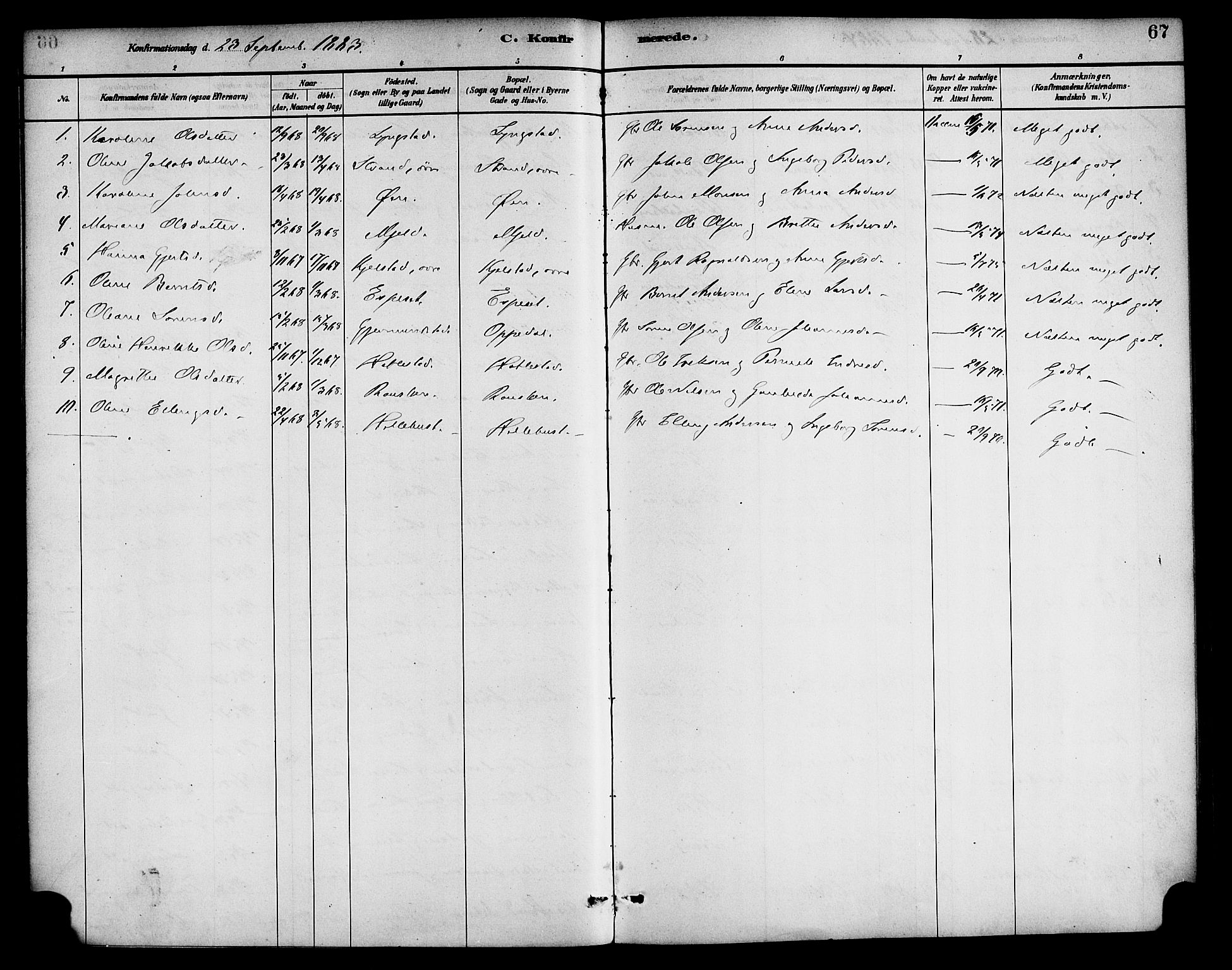 Gaular sokneprestembete, AV/SAB-A-80001/H/Haa: Parish register (official) no. D 1, 1882-1899, p. 67