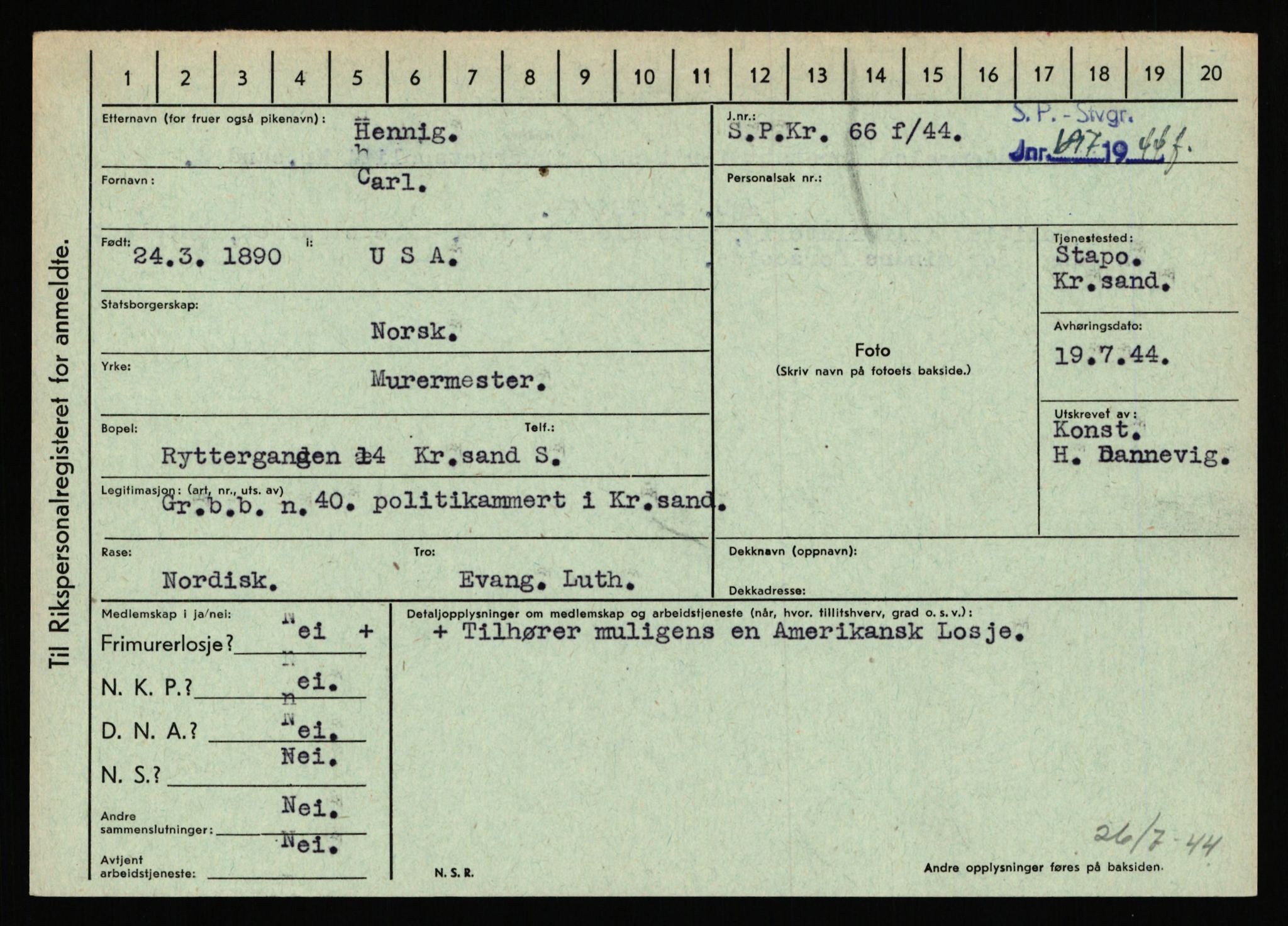 Statspolitiet - Hovedkontoret / Osloavdelingen, AV/RA-S-1329/C/Ca/L0006: Hanche - Hokstvedt, 1943-1945, p. 3577