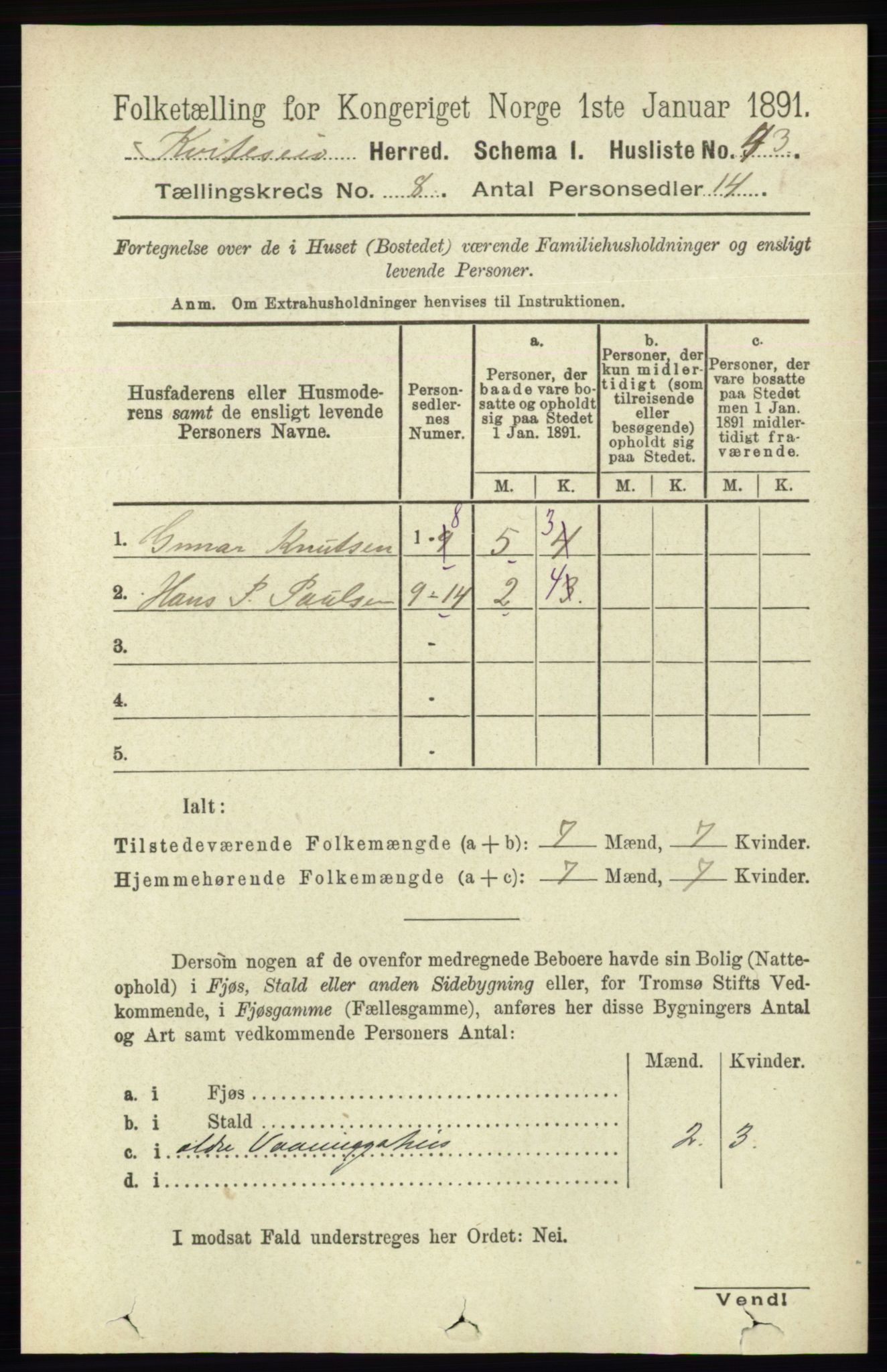 RA, 1891 census for 0829 Kviteseid, 1891, p. 1591