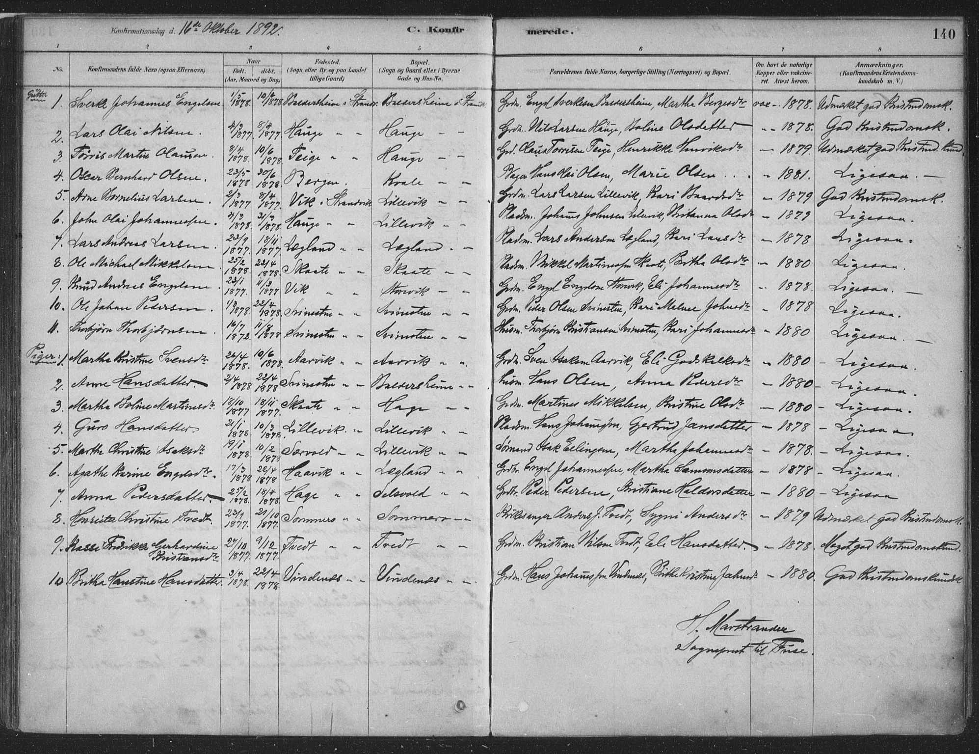 Fusa sokneprestembete, AV/SAB-A-75401/H/Haa: Parish register (official) no. D 1, 1880-1938, p. 140