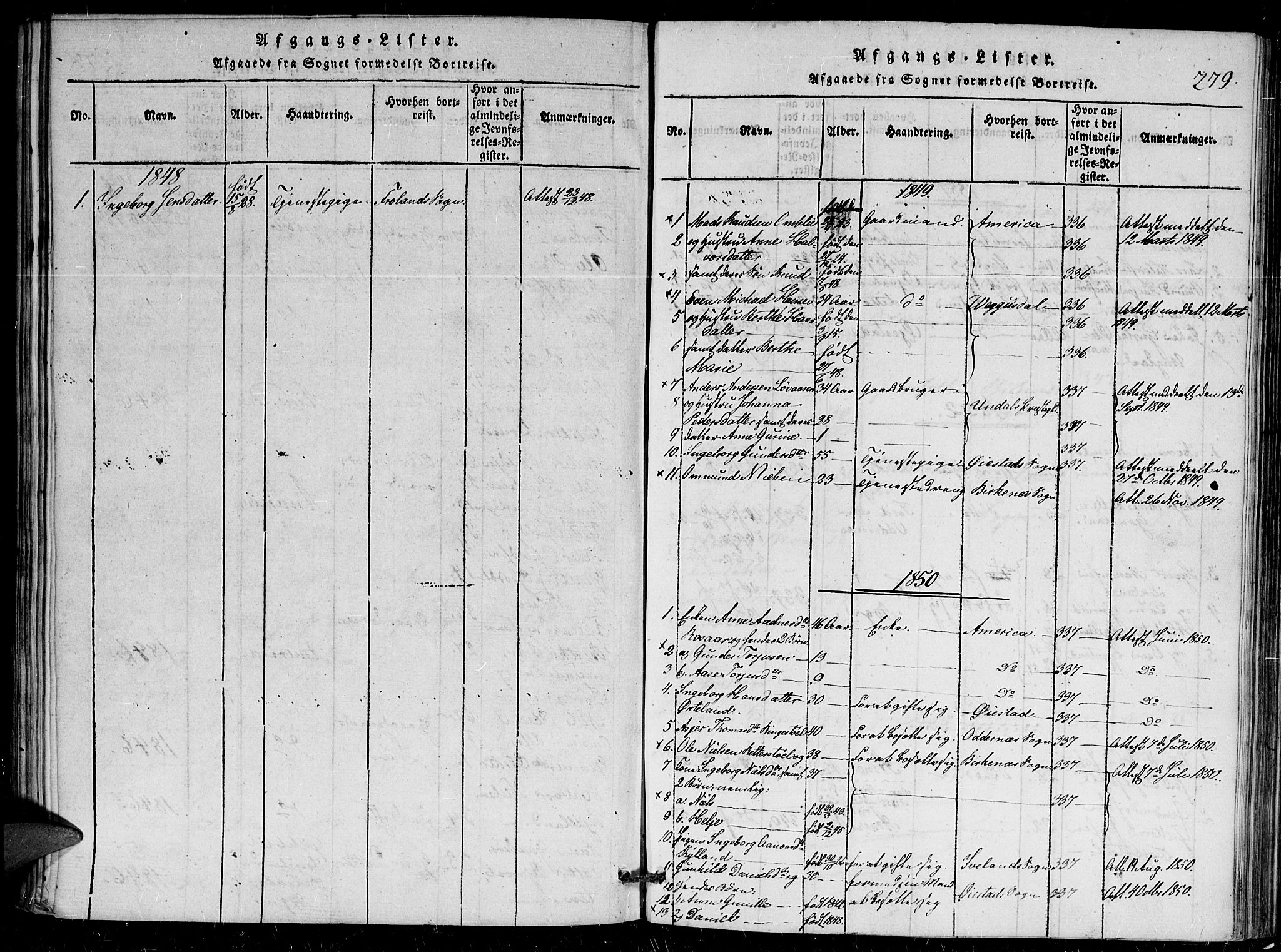 Herefoss sokneprestkontor, AV/SAK-1111-0019/F/Fa/Faa/L0001: Parish register (official) no. A 1, 1816-1860, p. 279