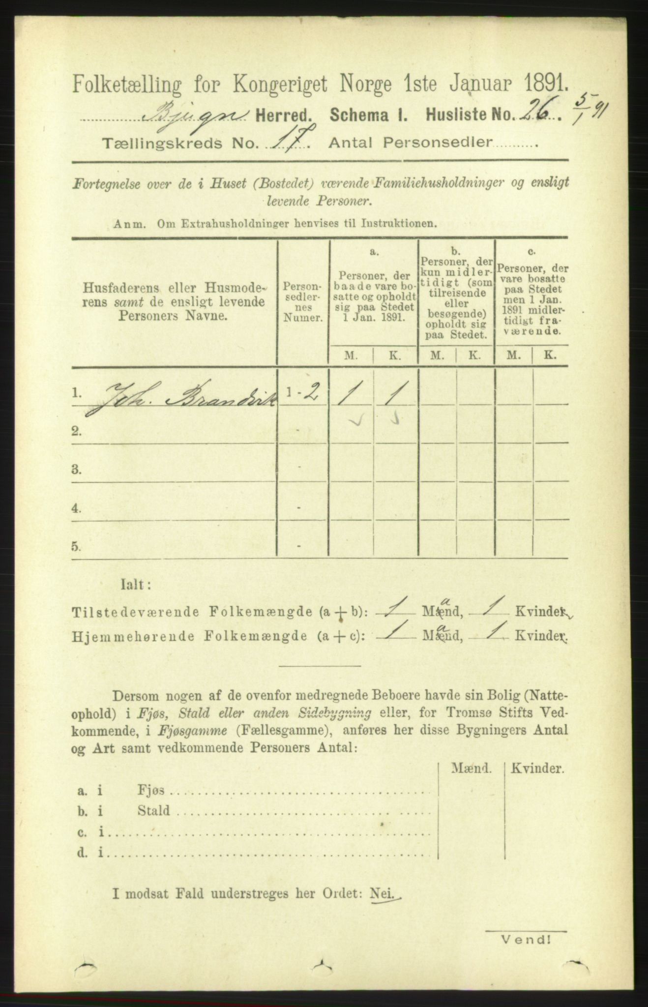 RA, 1891 census for 1627 Bjugn, 1891, p. 4691