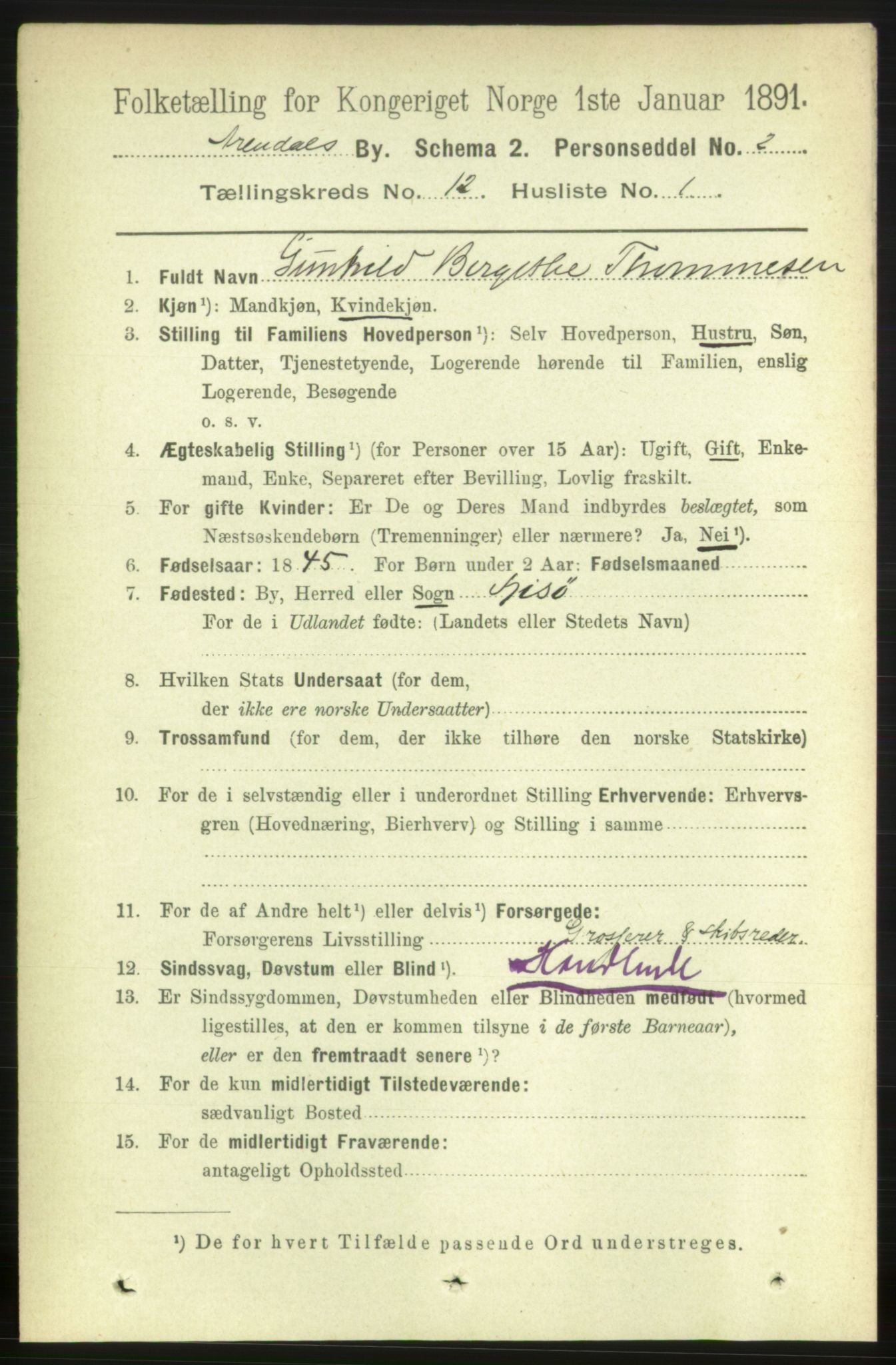 RA, 1891 census for 0903 Arendal, 1891, p. 4186