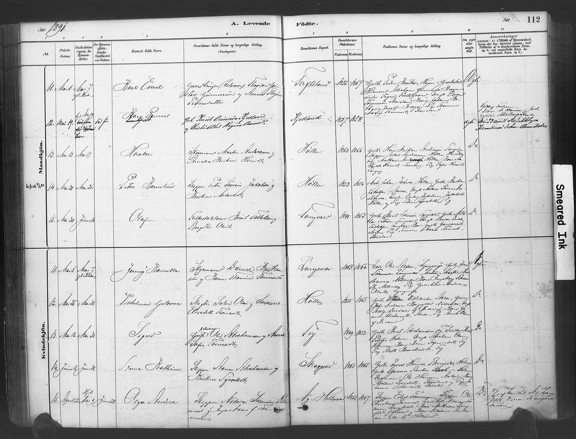 Søgne sokneprestkontor, AV/SAK-1111-0037/F/Fa/Fab/L0012: Parish register (official) no. A 12, 1880-1891, p. 112