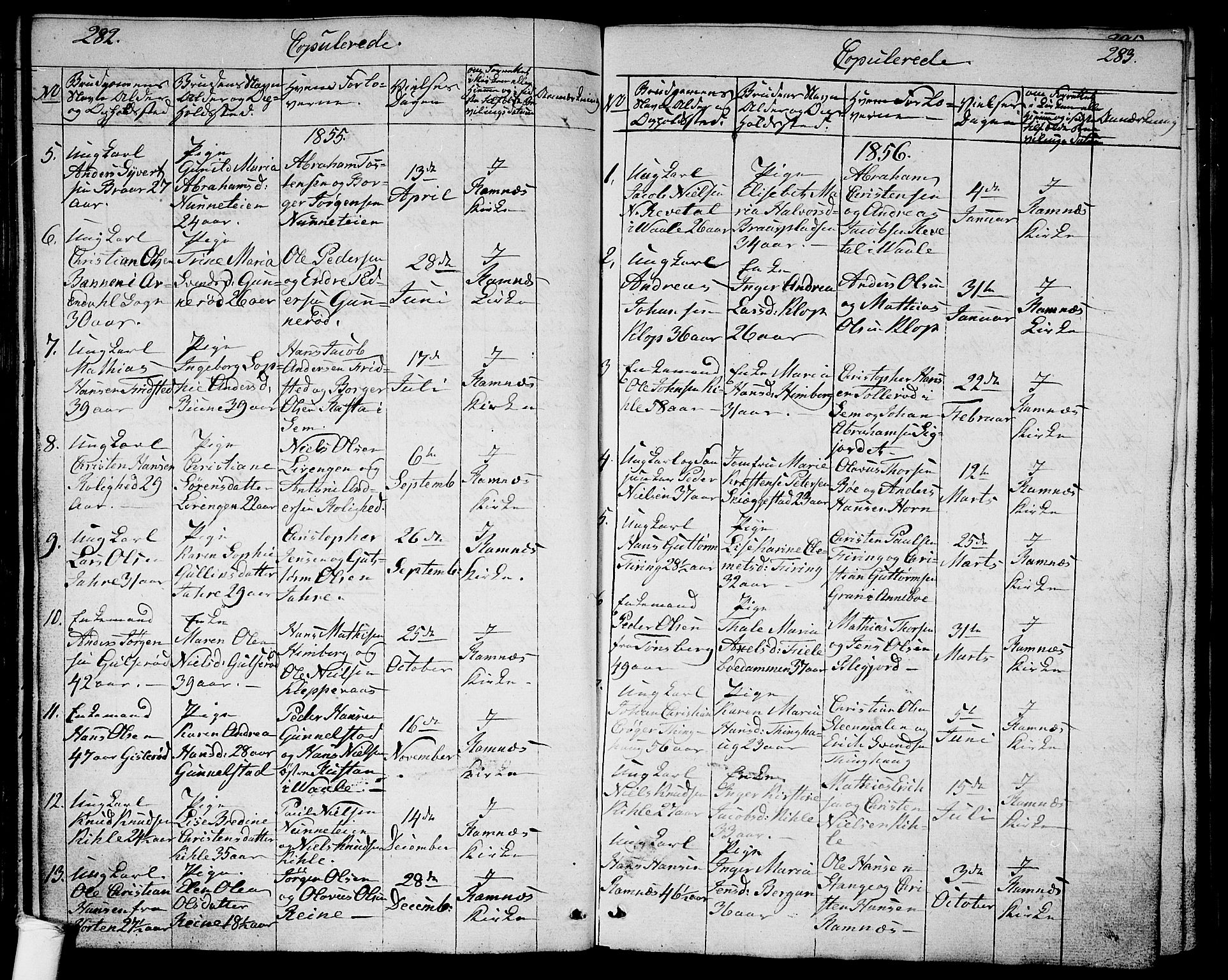 Ramnes kirkebøker, SAKO/A-314/G/Ga/L0002: Parish register (copy) no. I 2, 1848-1870, p. 282-283