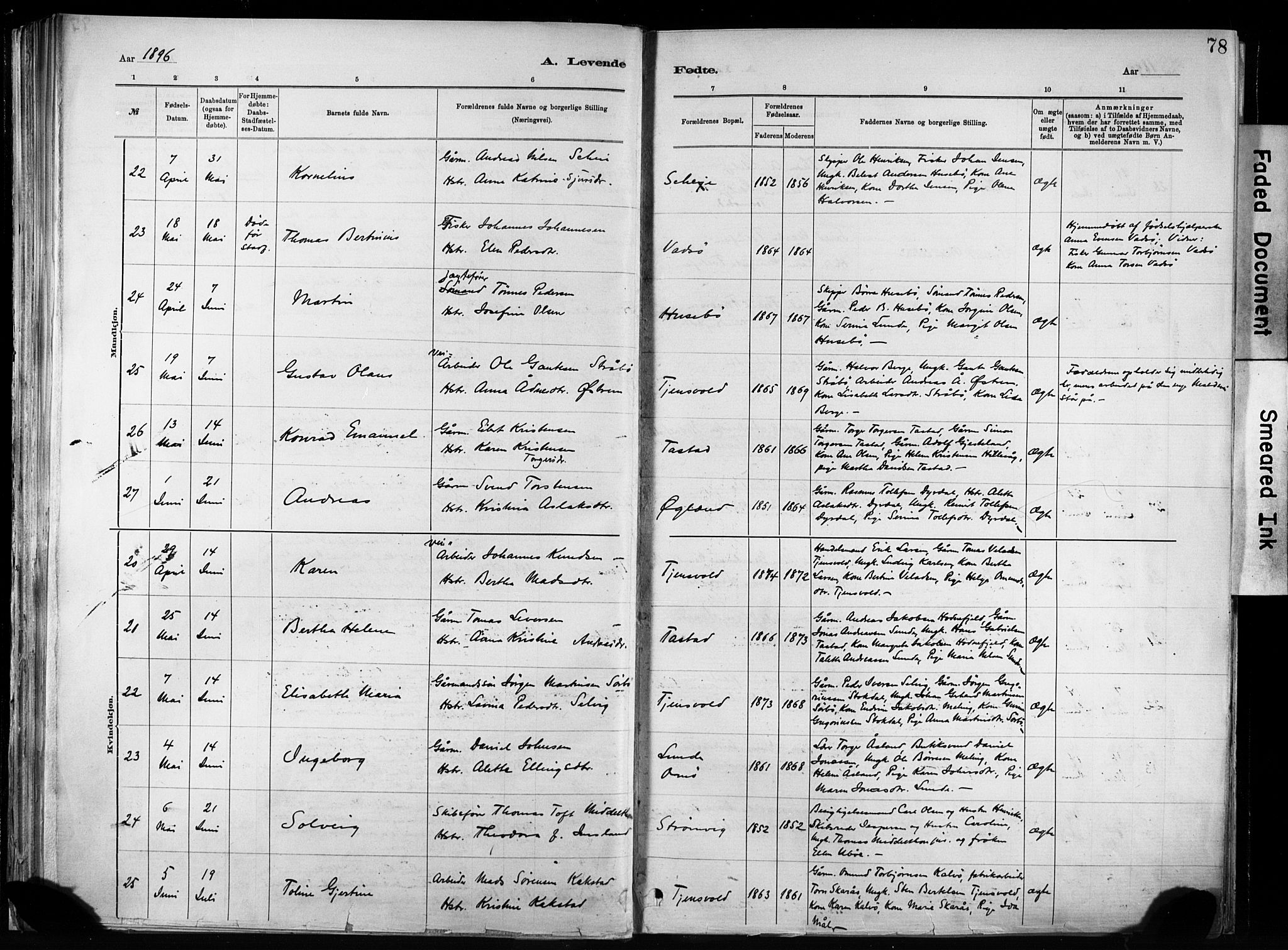 Hetland sokneprestkontor, AV/SAST-A-101826/30/30BA/L0011: Parish register (official) no. A 11, 1884-1911, p. 78