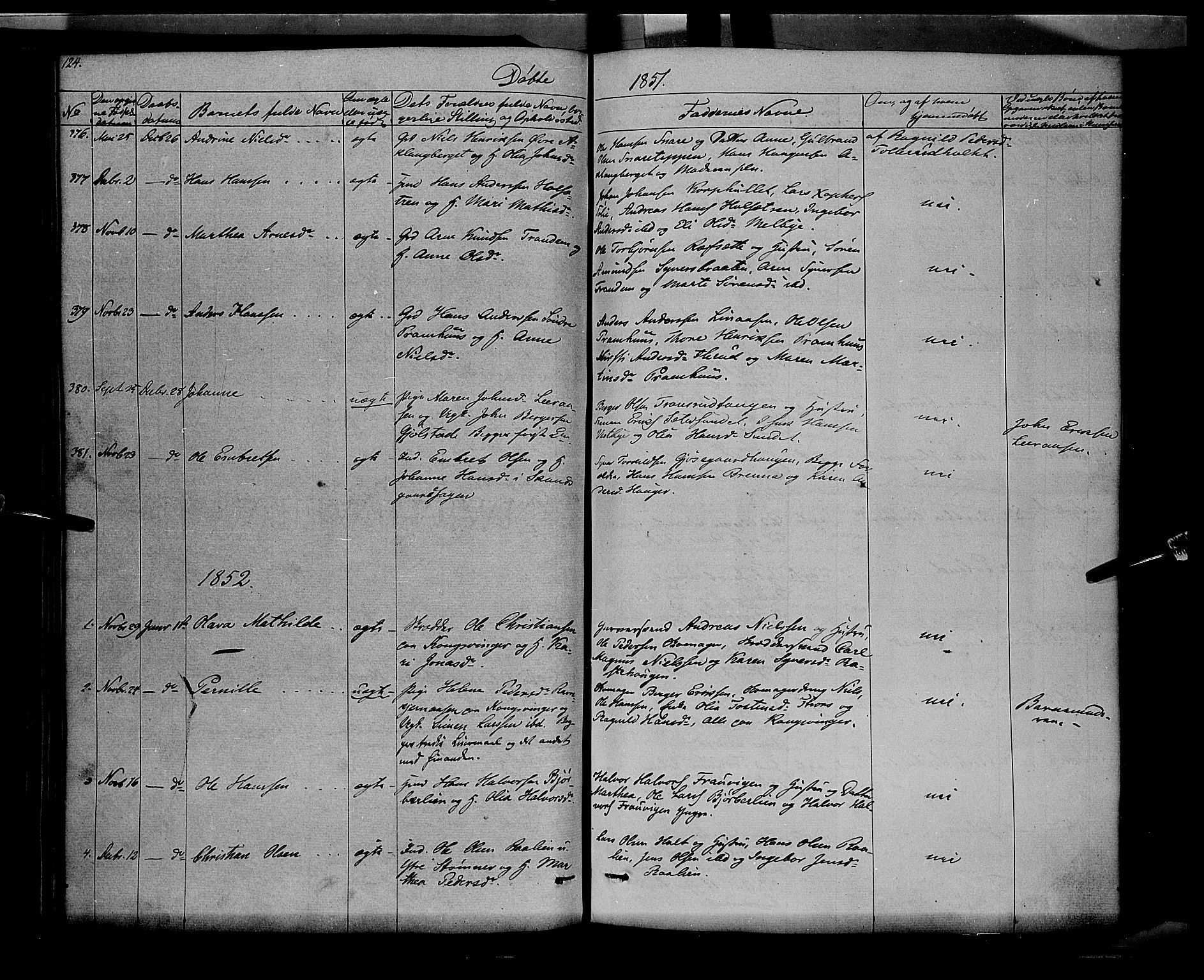 Vinger prestekontor, SAH/PREST-024/H/Ha/Haa/L0009: Parish register (official) no. 9, 1847-1855, p. 124