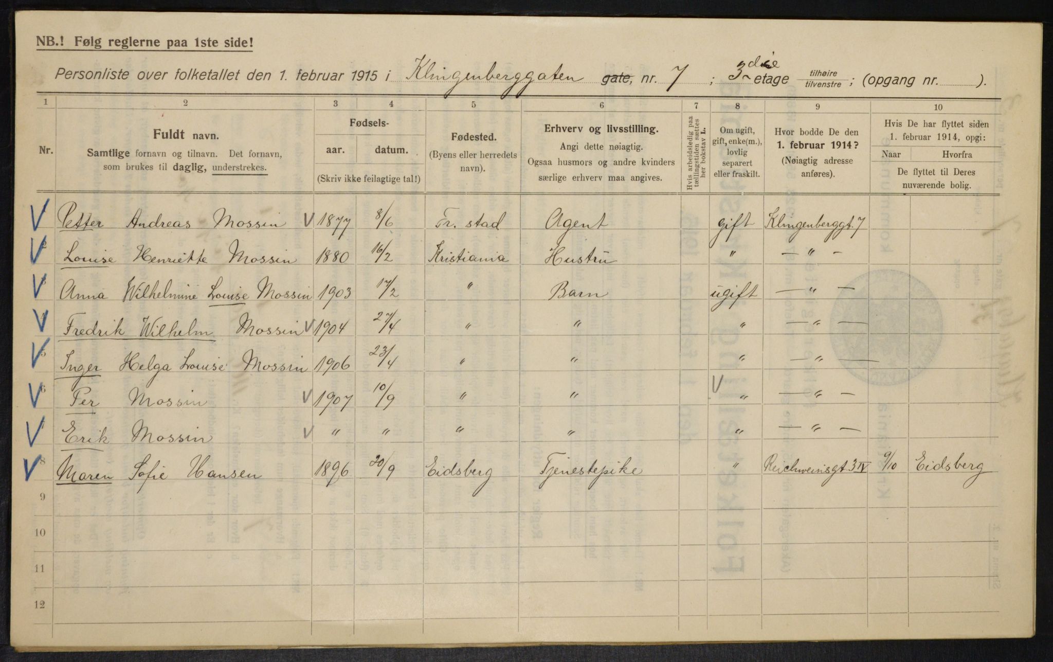 OBA, Municipal Census 1915 for Kristiania, 1915, p. 51392