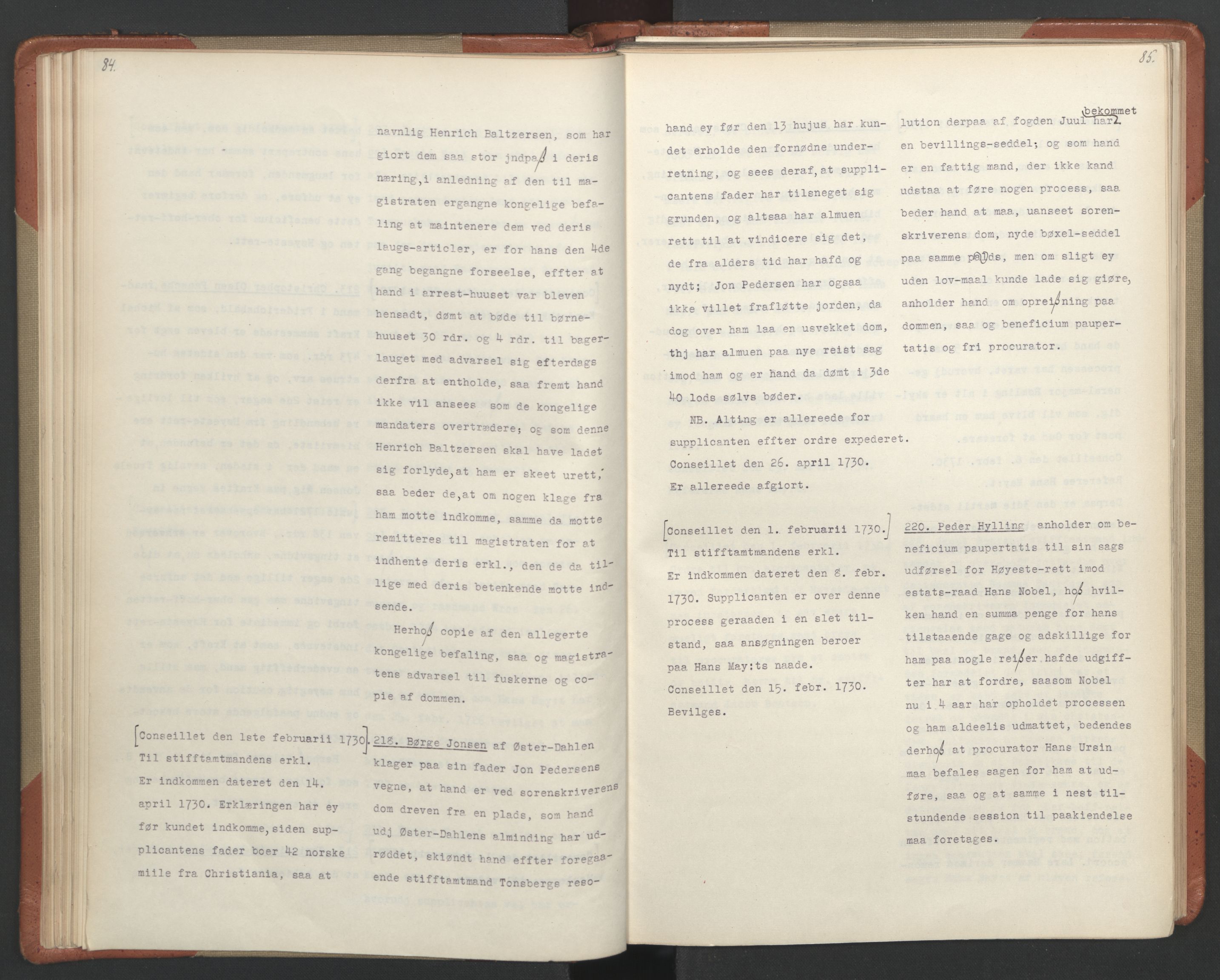 Avskriftsamlingen, AV/RA-EA-4022/F/Fa/L0093: Supplikker, 1730, p. 47