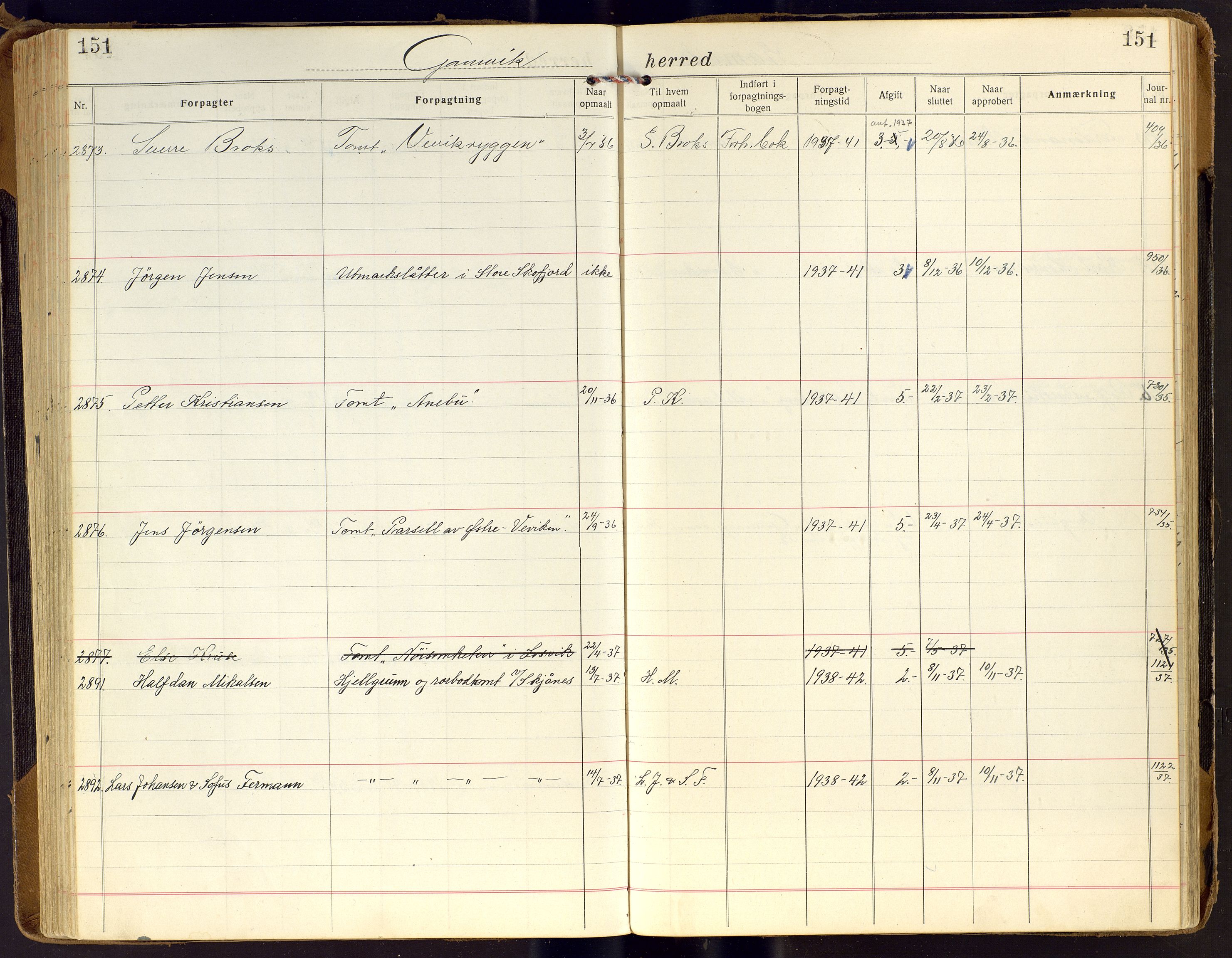 Finnmark jordsalgskommisjon/jordsalgskontor og Statskog SF Finnmark jordsalgskontor, AV/SATØ-S-1443/J/Ja/L0006: Forpaktningsbok for Finnmark II, 1916-1947, p. 151