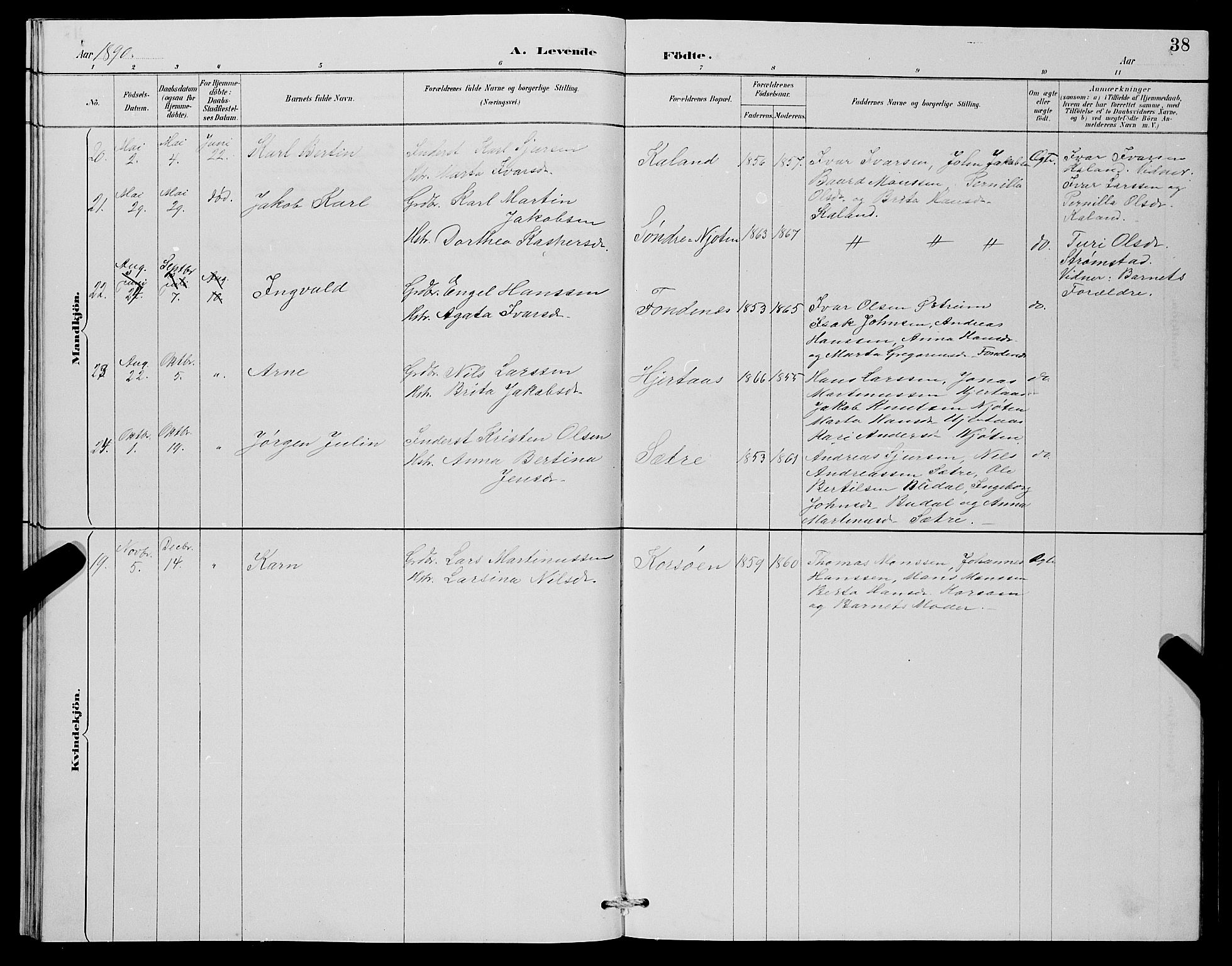 Lindås Sokneprestembete, AV/SAB-A-76701/H/Hab/Habc/L0003: Parish register (copy) no. C 3, 1886-1893, p. 38