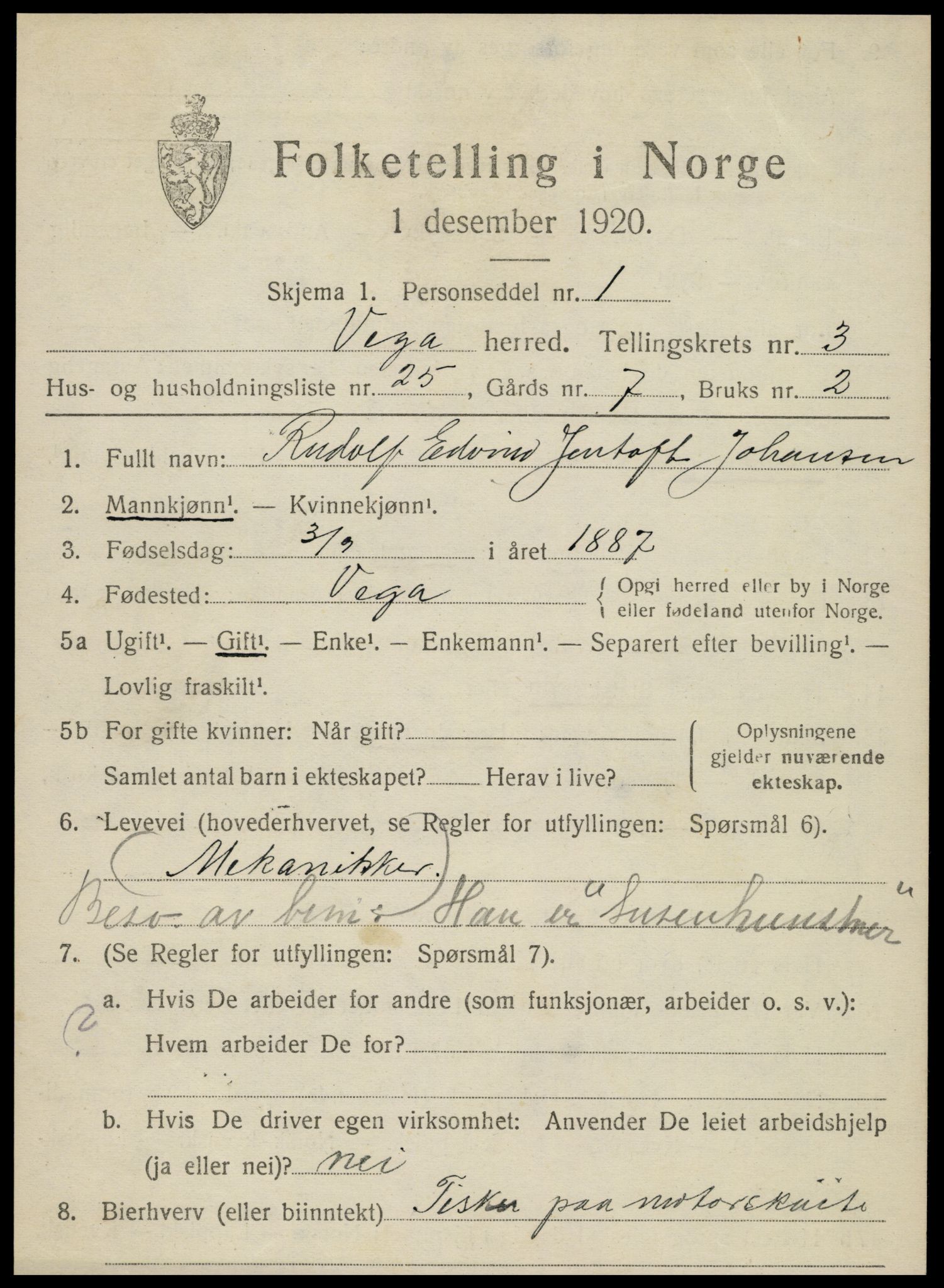 SAT, 1920 census for Vega, 1920, p. 1937