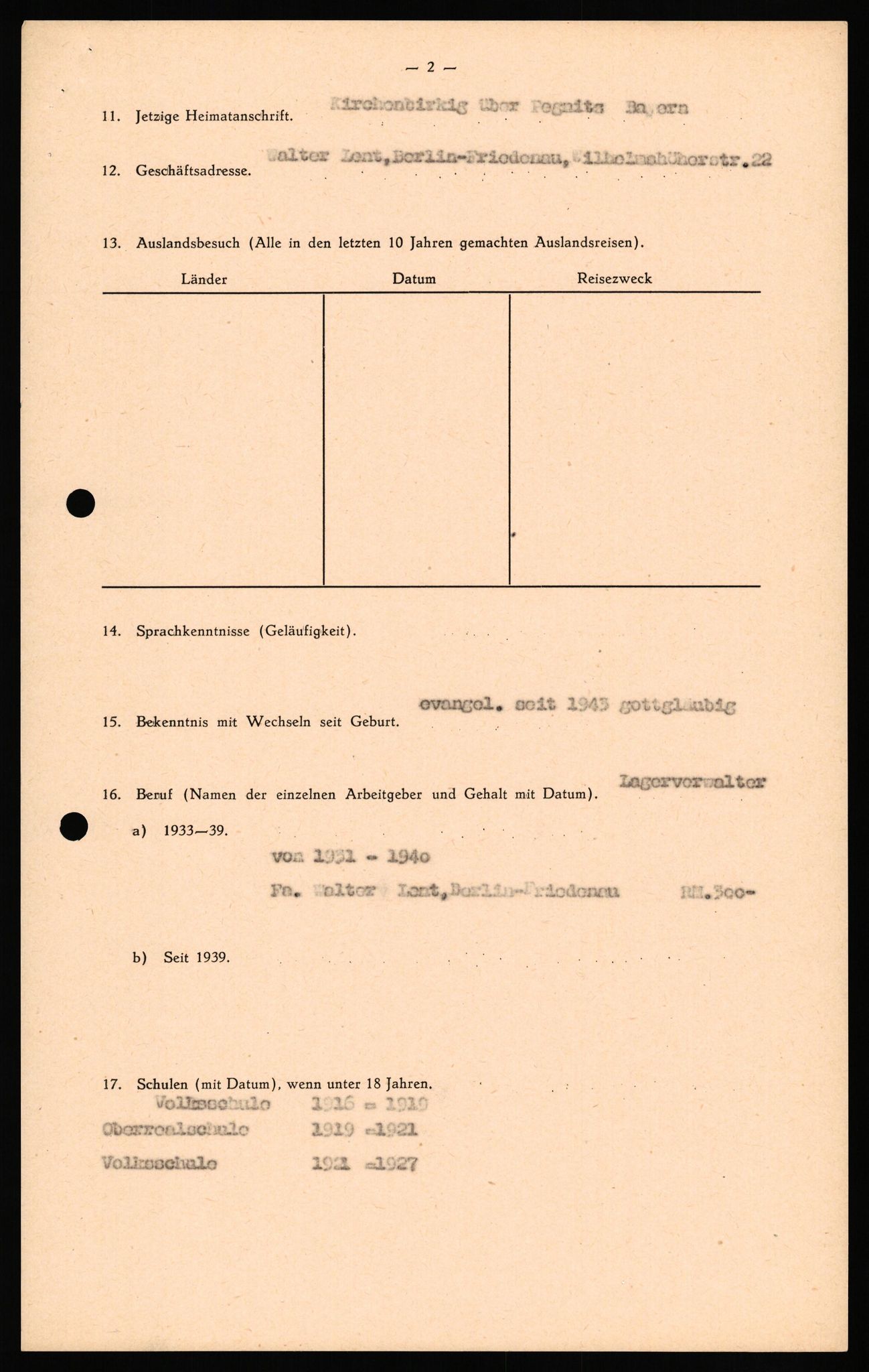 Forsvaret, Forsvarets overkommando II, AV/RA-RAFA-3915/D/Db/L0033: CI Questionaires. Tyske okkupasjonsstyrker i Norge. Tyskere., 1945-1946, p. 296