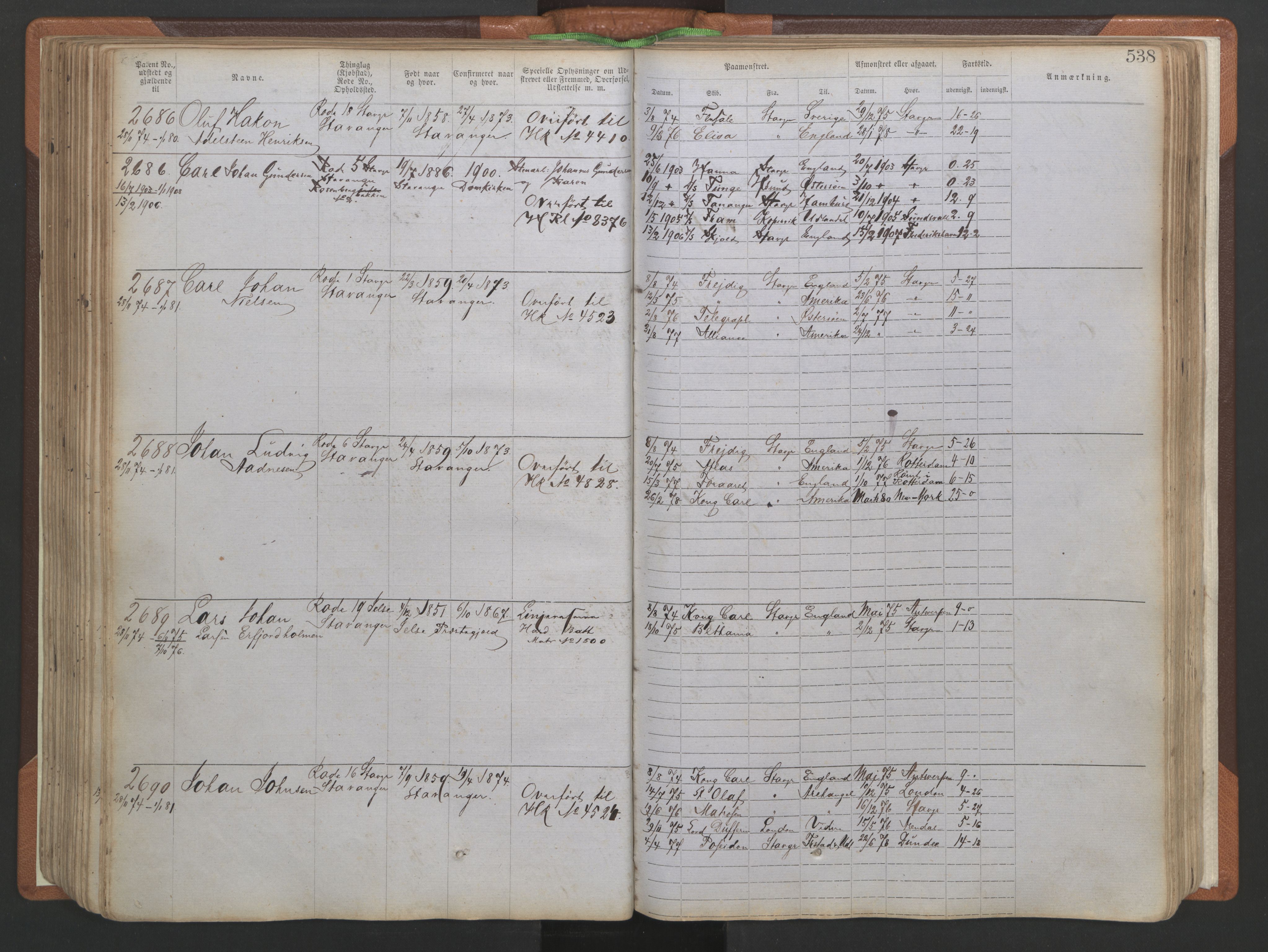 Stavanger sjømannskontor, AV/SAST-A-102006/F/Ff/L0005: Annotasjonsrulle No 1, patentnr. 1786-3585 (del 2), 1872-1900, p. 185