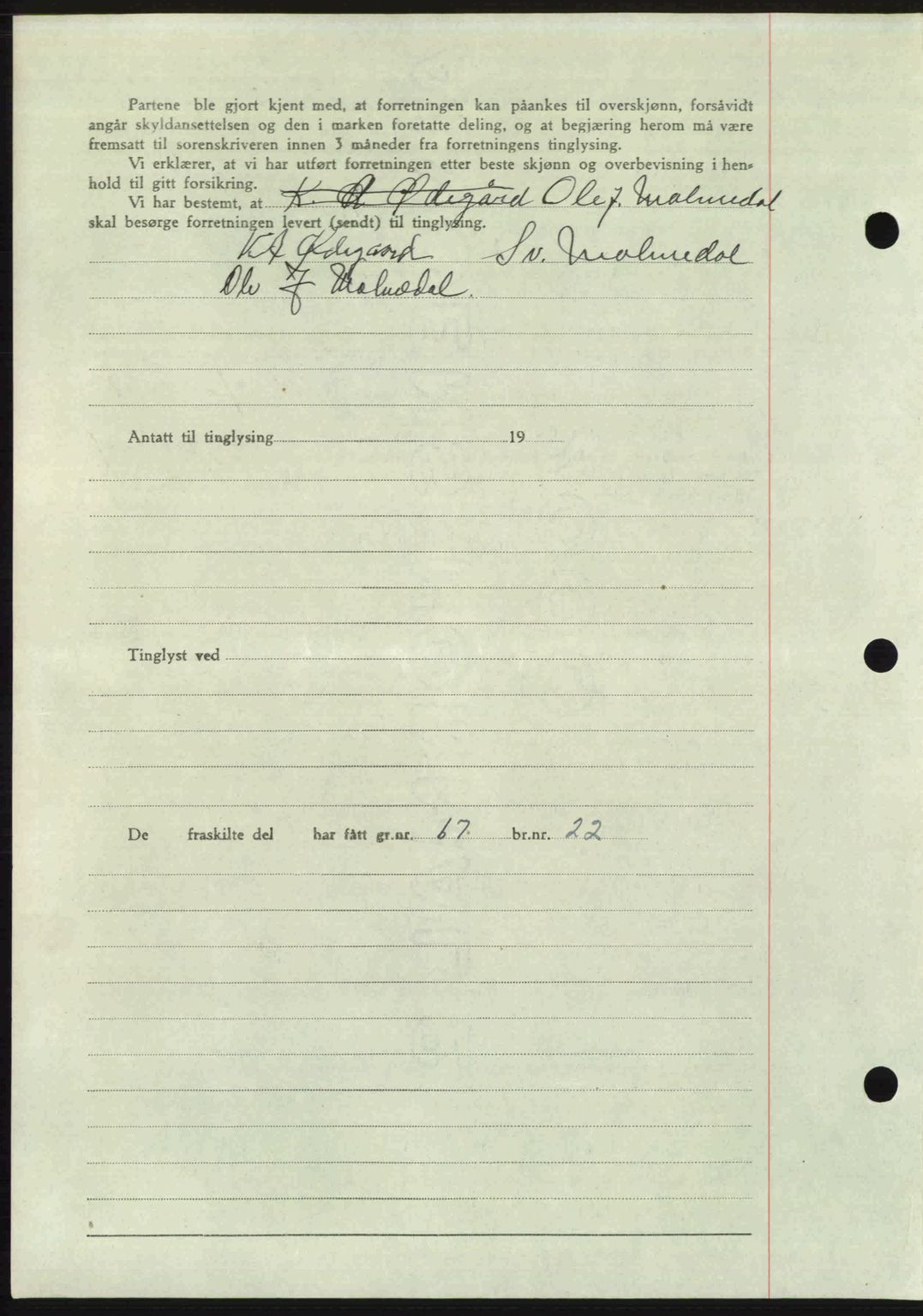 Romsdal sorenskriveri, AV/SAT-A-4149/1/2/2C: Mortgage book no. A23, 1947-1947, Diary no: : 1513/1947