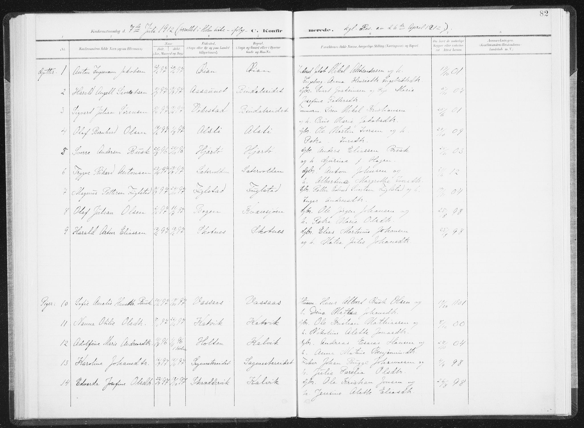 Ministerialprotokoller, klokkerbøker og fødselsregistre - Nordland, AV/SAT-A-1459/810/L0153: Parish register (official) no. 810A12, 1899-1914, p. 82