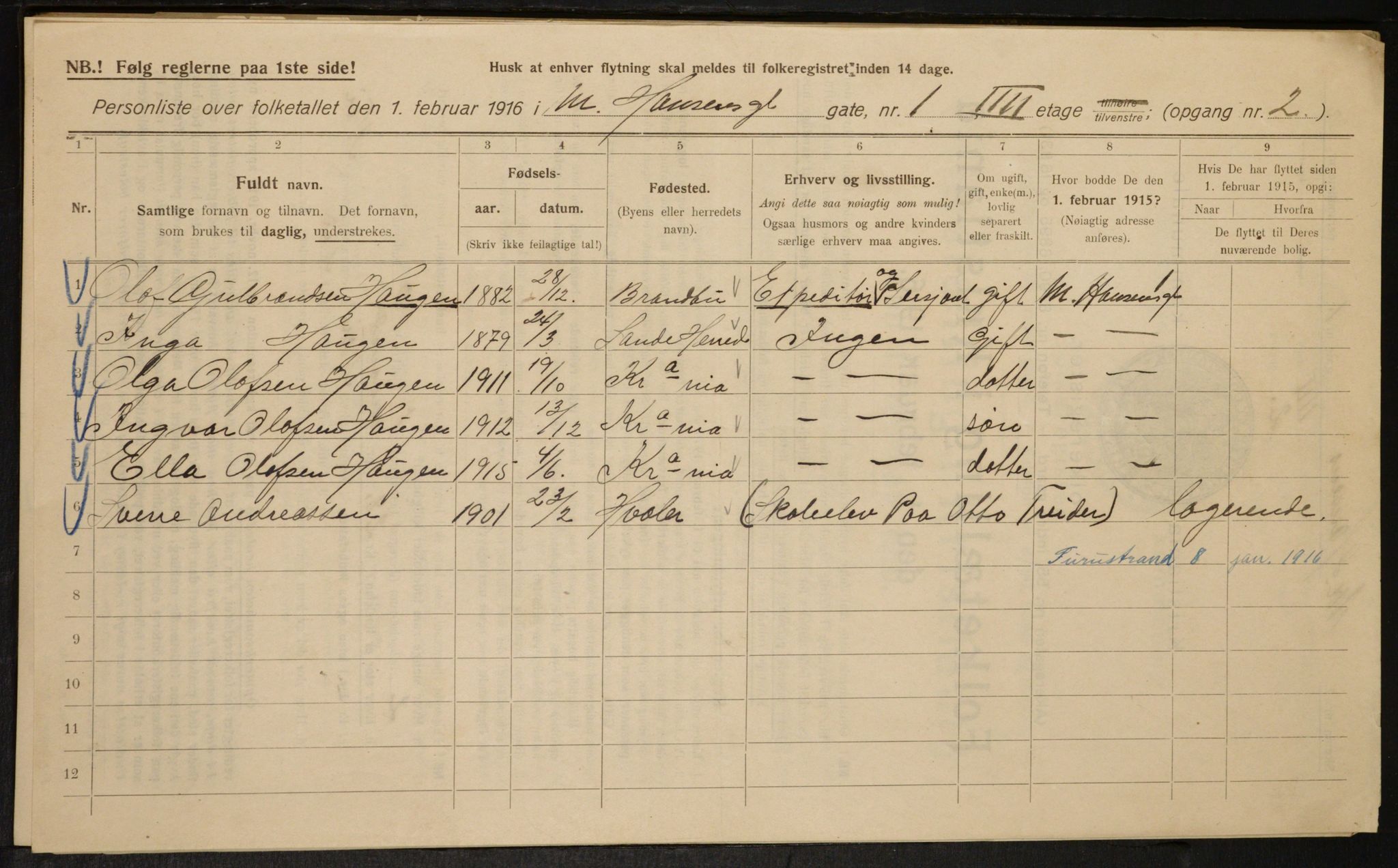 OBA, Municipal Census 1916 for Kristiania, 1916, p. 66508