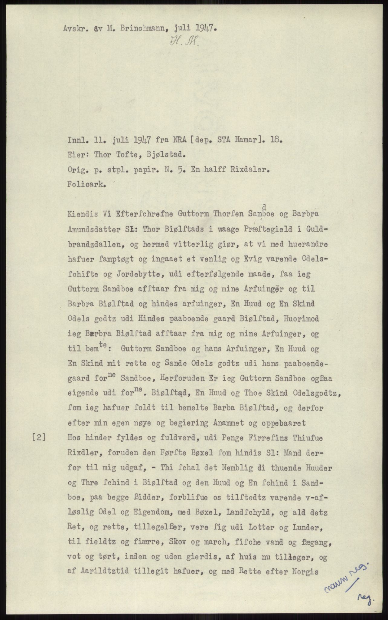 Samlinger til kildeutgivelse, Diplomavskriftsamlingen, AV/RA-EA-4053/H/Ha, p. 281