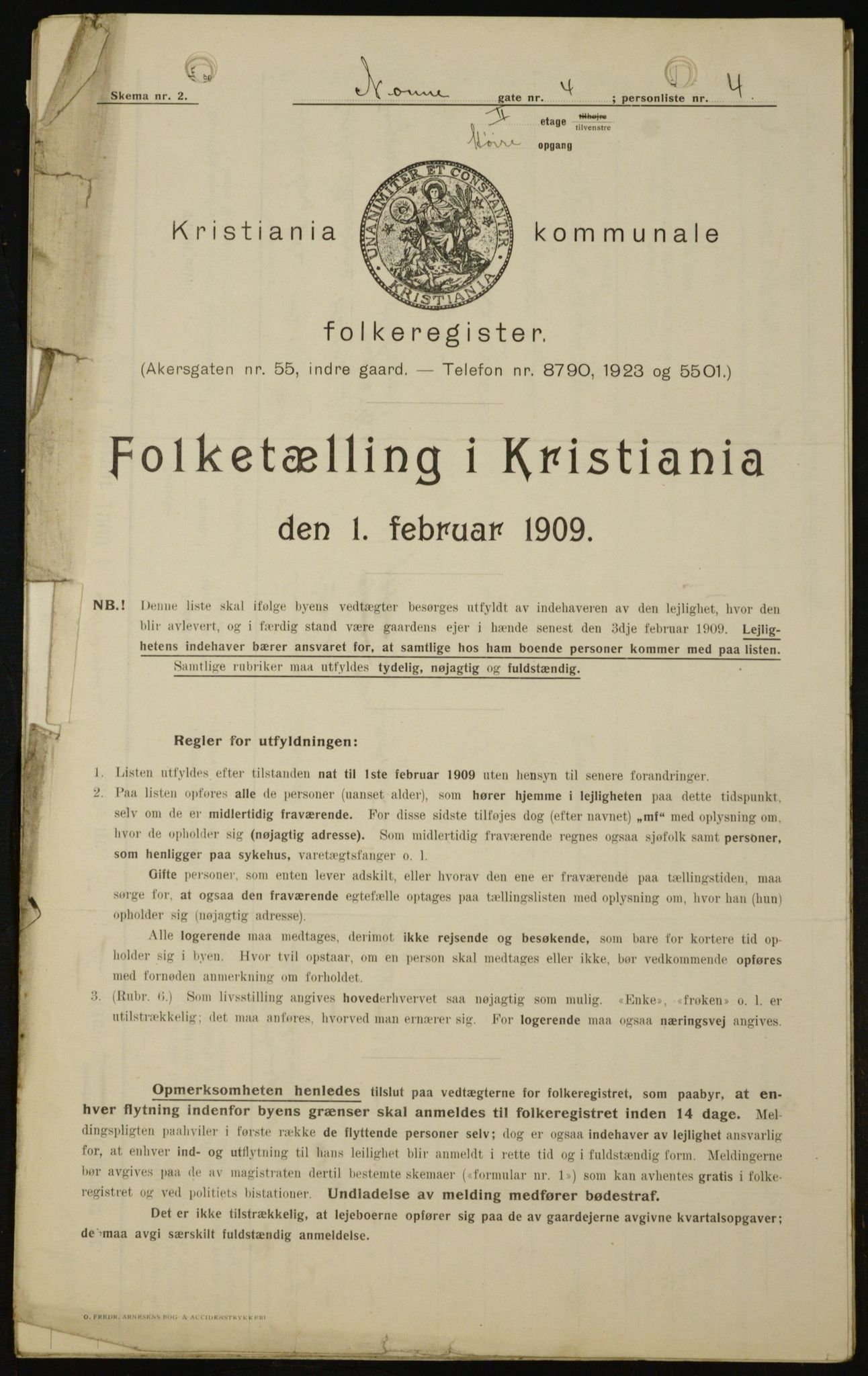 OBA, Municipal Census 1909 for Kristiania, 1909, p. 64574