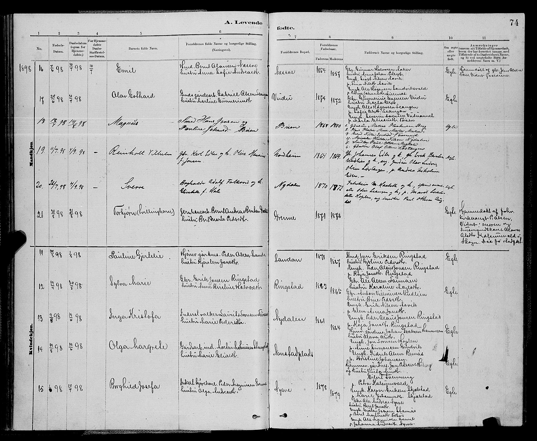 Ministerialprotokoller, klokkerbøker og fødselsregistre - Nord-Trøndelag, AV/SAT-A-1458/714/L0134: Parish register (copy) no. 714C03, 1878-1898, p. 74