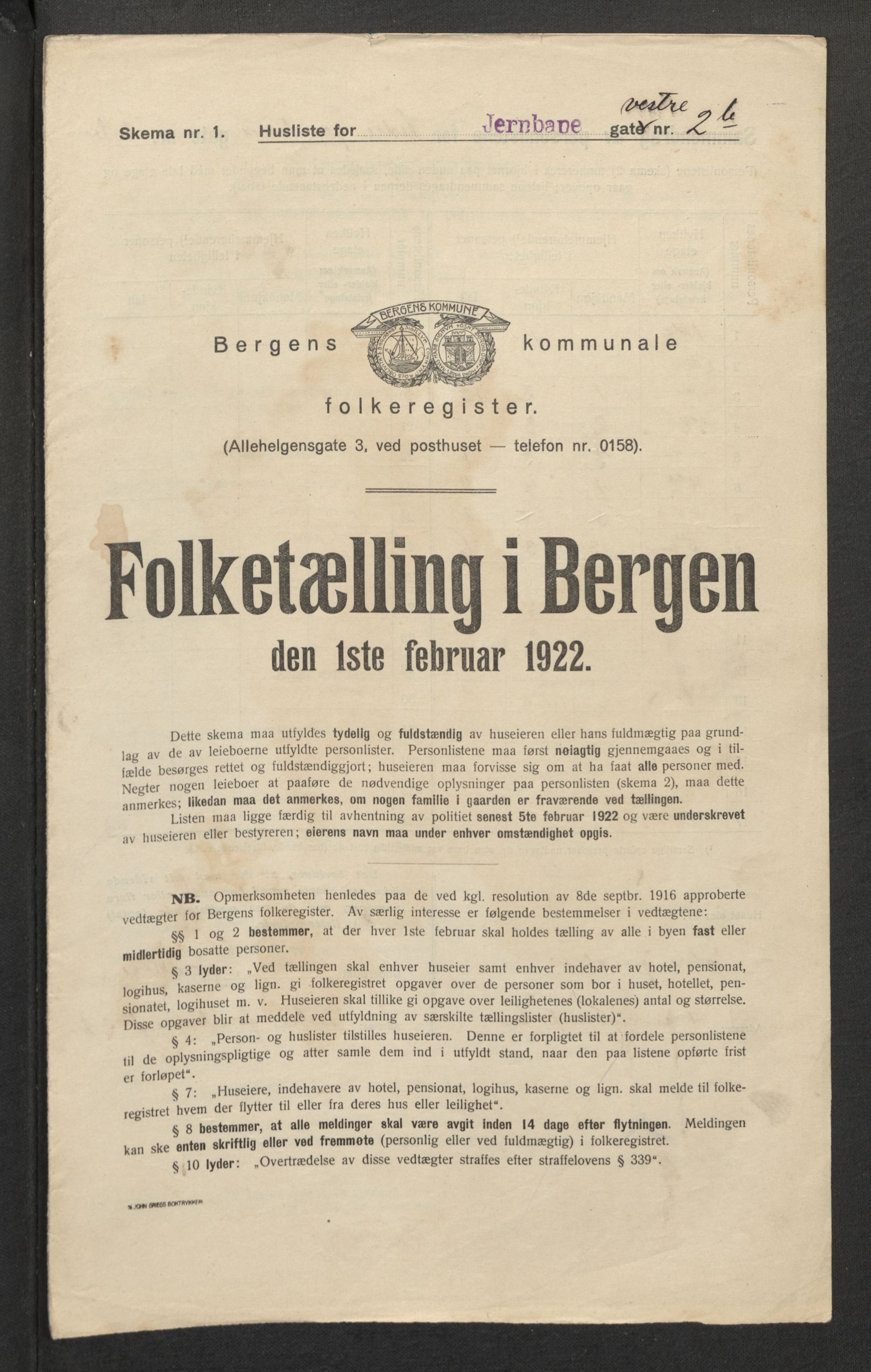 SAB, Municipal Census 1922 for Bergen, 1922, p. 15649