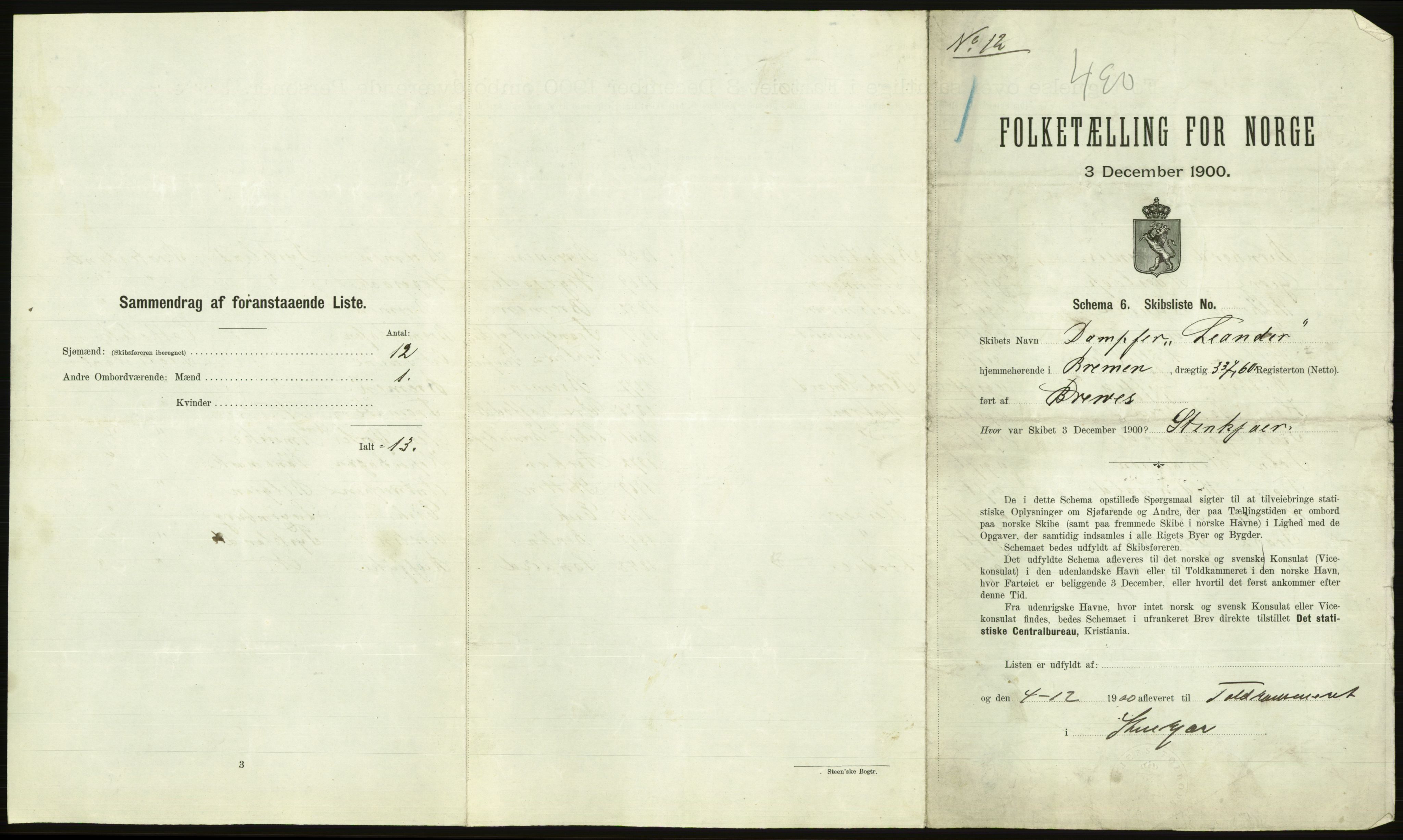 RA, 1900 Census - ship lists from ships in Norwegian harbours, harbours abroad and at sea, 1900, p. 2563