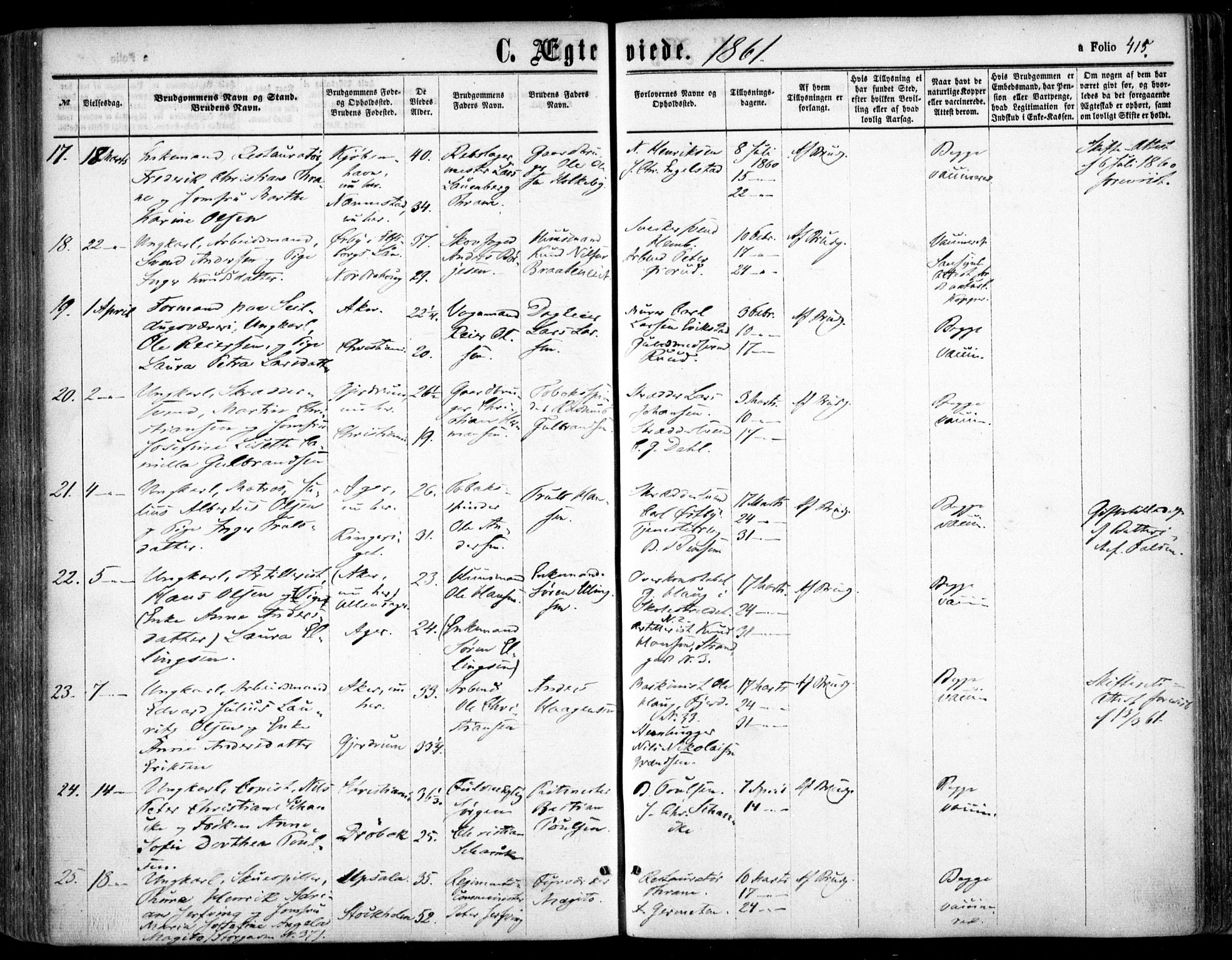 Oslo domkirke Kirkebøker, AV/SAO-A-10752/F/Fa/L0020: Parish register (official) no. 20, 1848-1865, p. 415