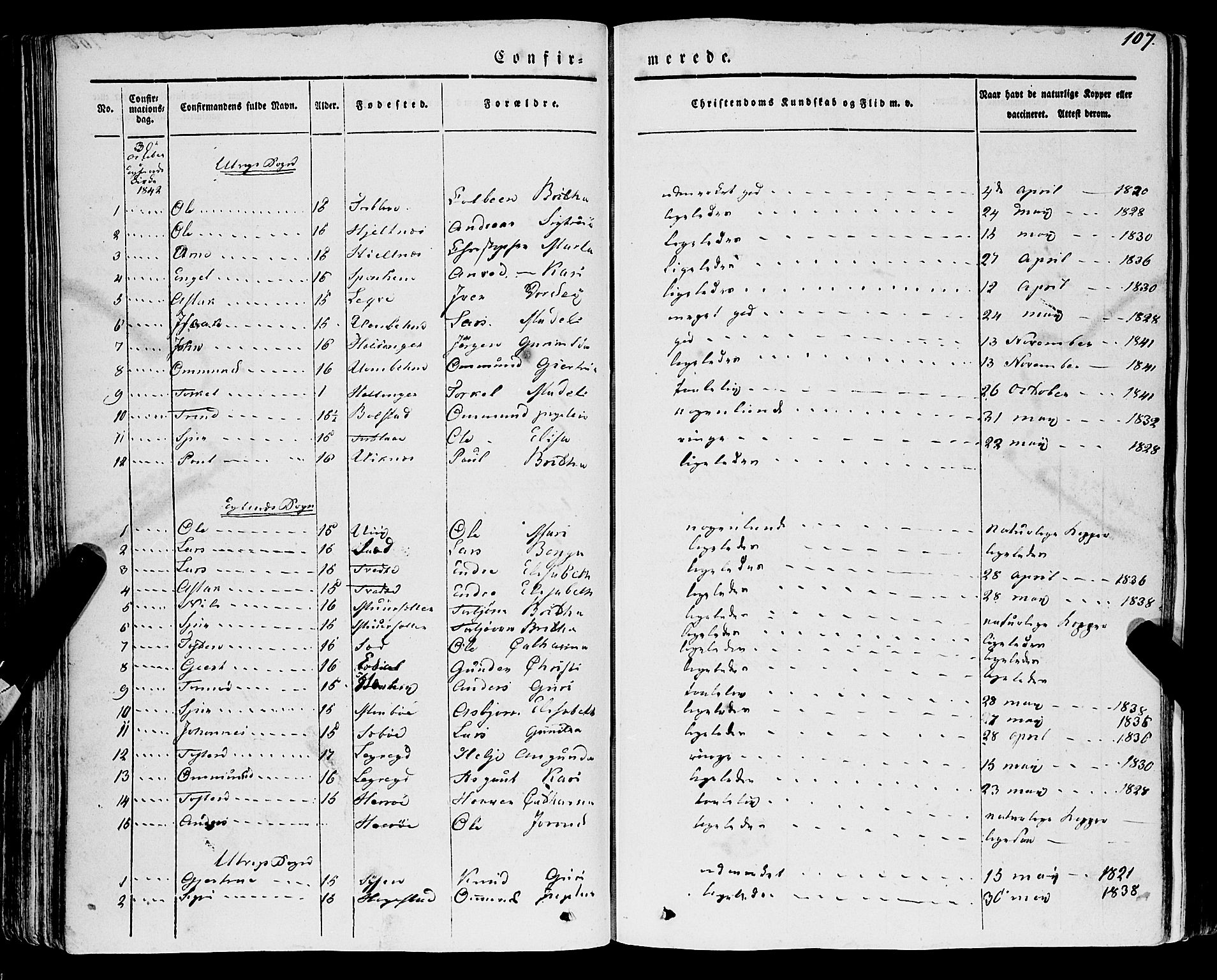 Ulvik sokneprestembete, SAB/A-78801/H/Haa: Parish register (official) no. A 12, 1839-1853, p. 107