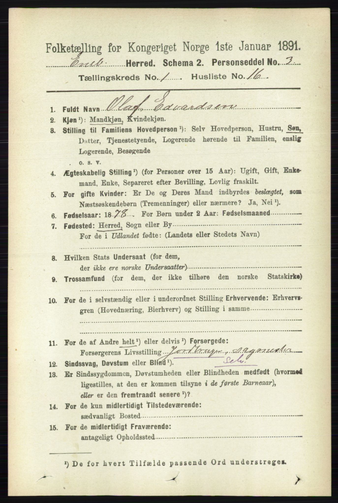 RA, 1891 census for 0229 Enebakk, 1891, p. 209